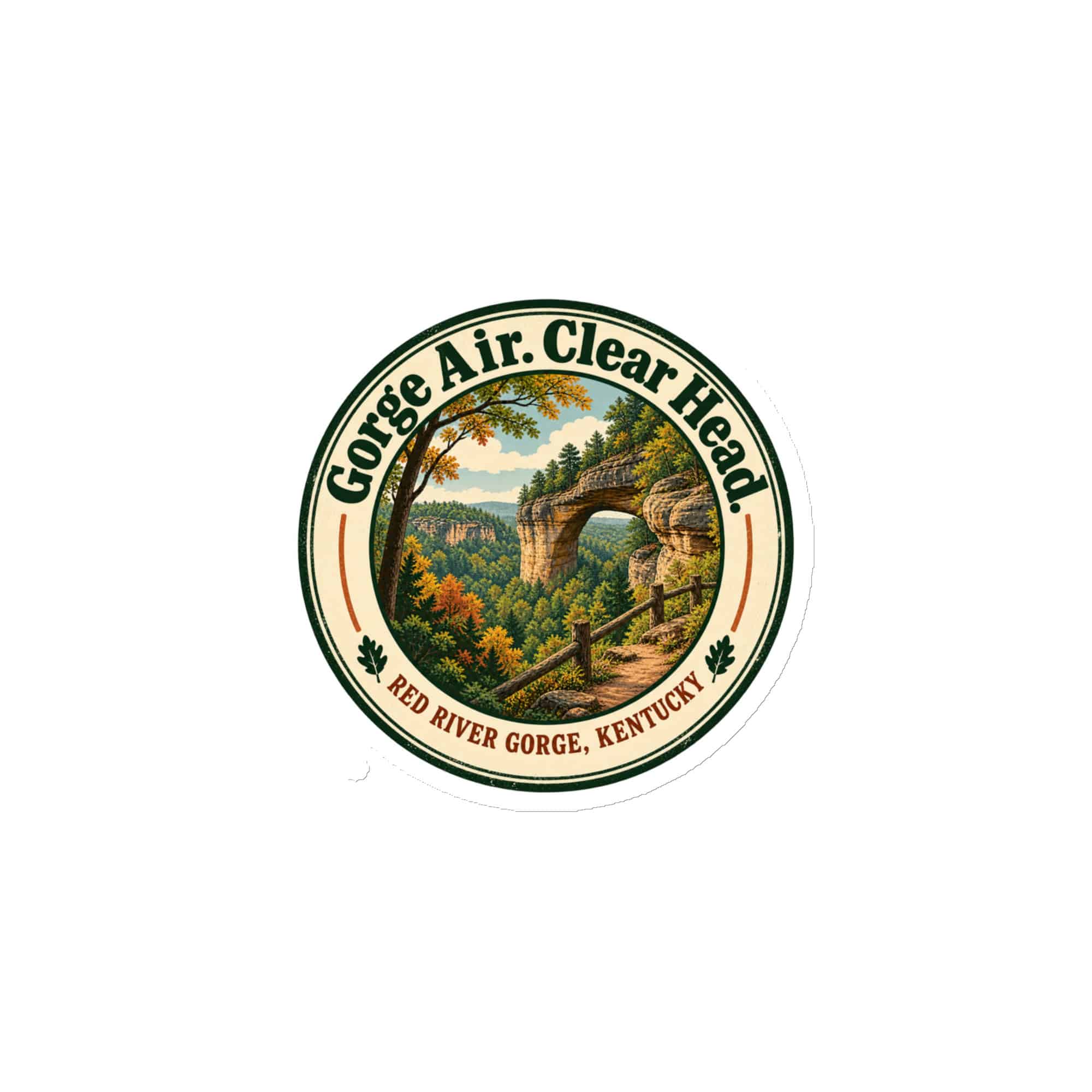 Red River Gorge Die-Cut Magnet: Gorge Air. Clear Head, Vintage Round Badge