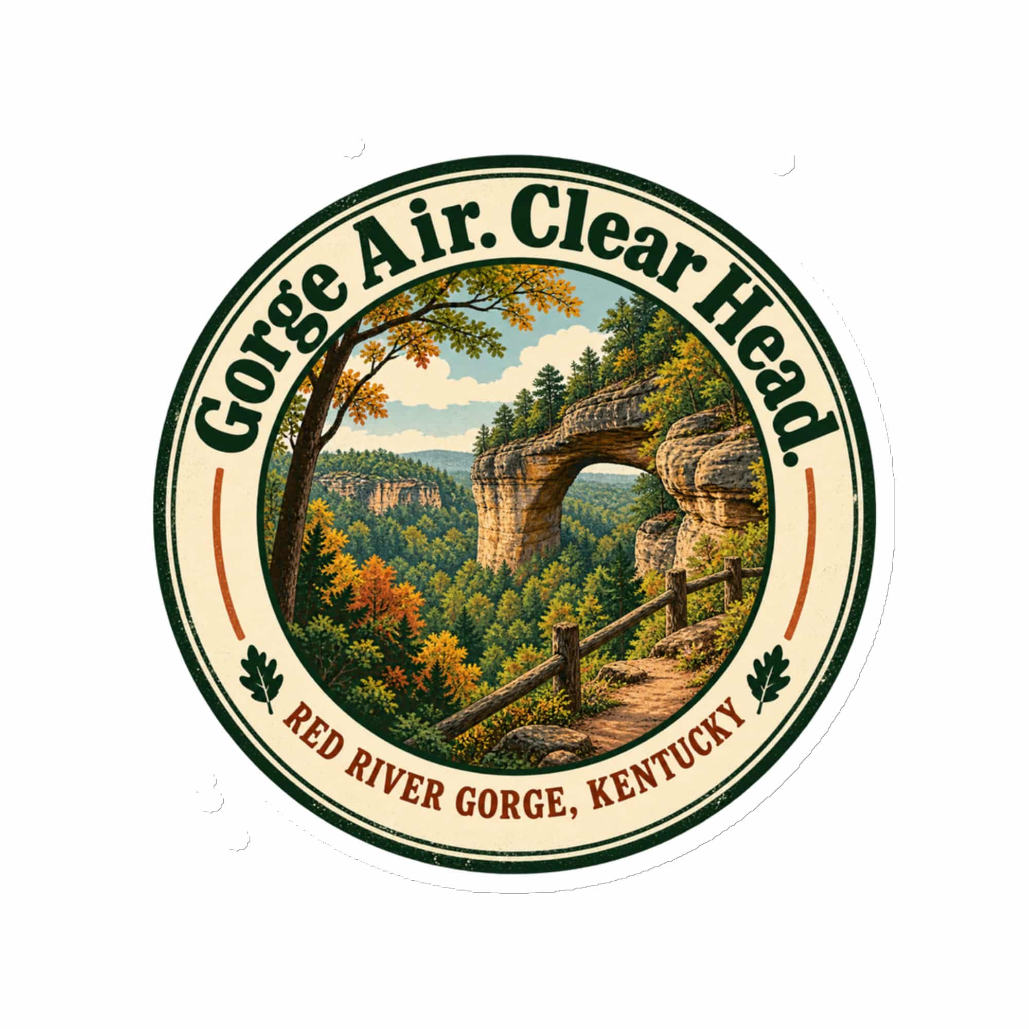Red River Gorge Die-Cut Magnet: Gorge Air. Clear Head, Vintage Round Badge