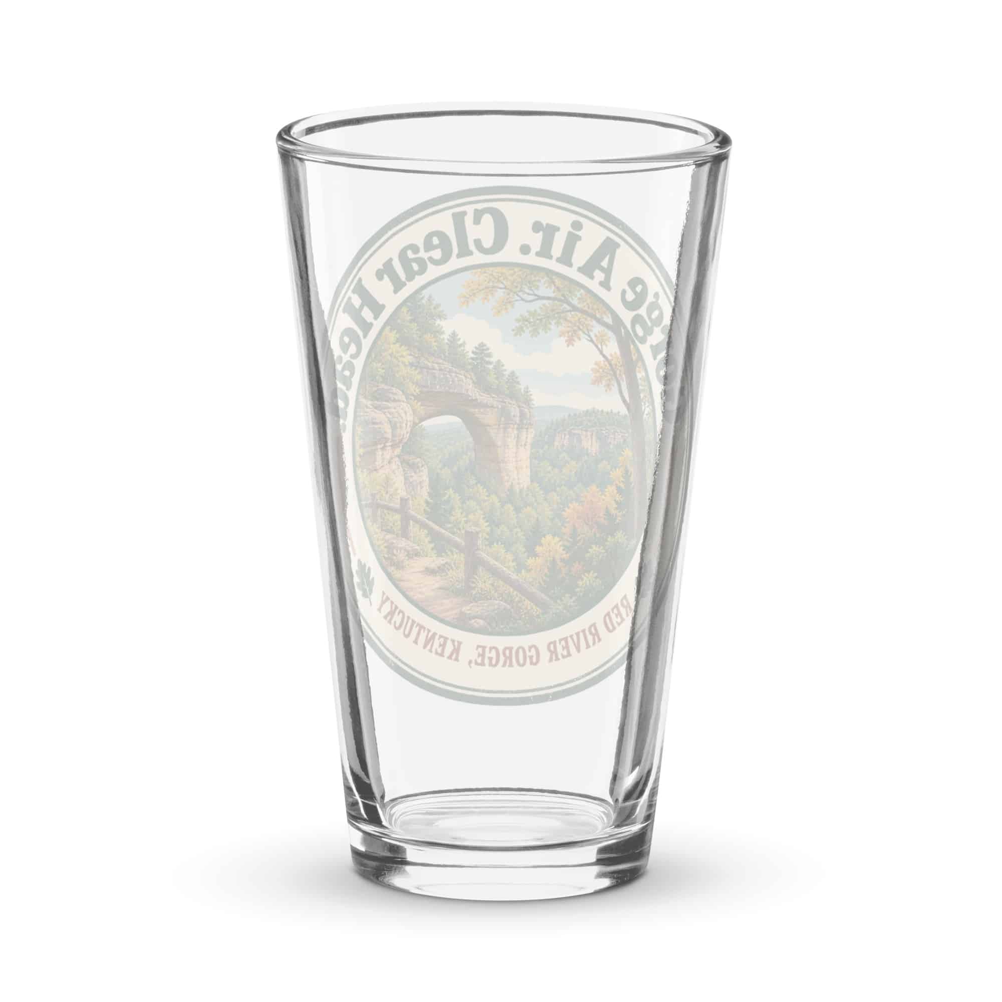 Red River Gorge Pint Glass: Gorge Air. Clear Head, Vintage Round Badge