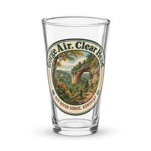 Red River Gorge Pint Glass: Gorge Air. Clear Head, Vintage Round Badge - 16 oz - Main