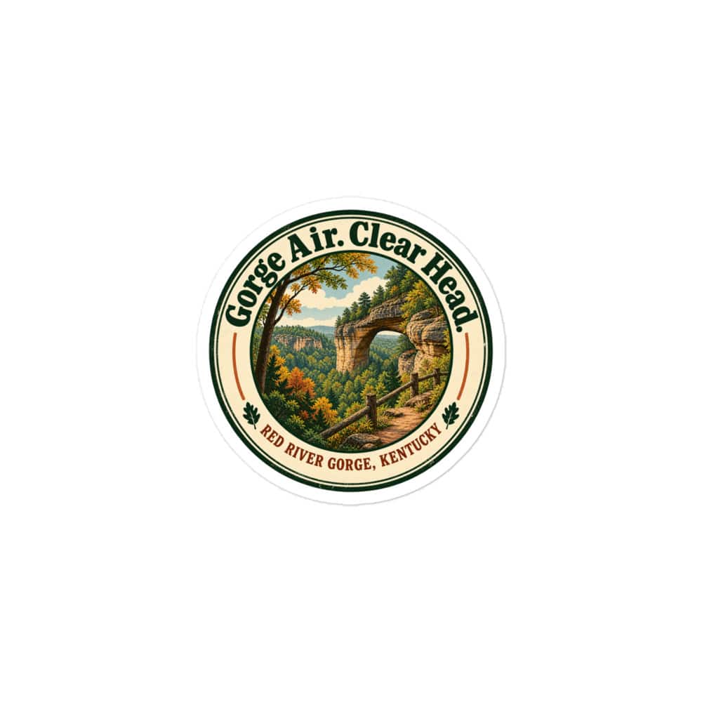 Red River Gorge Vinyl Sticker: Gorge Air. Clear Head, Vintage Round Badge