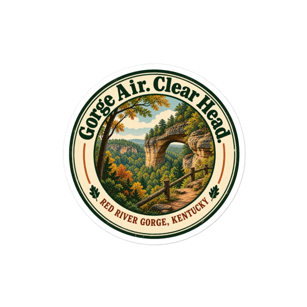 Red River Gorge Vinyl Sticker: Gorge Air. Clear Head, Vintage Round Badge