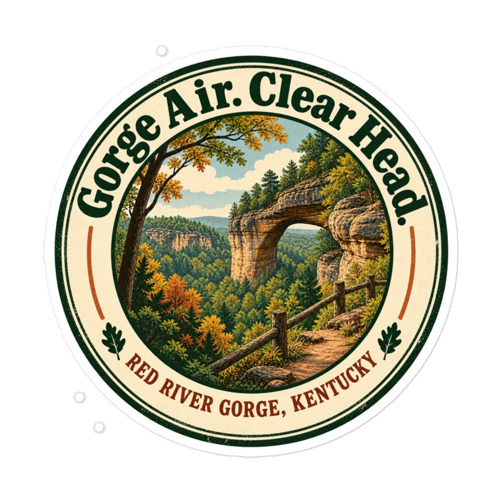 Red River Gorge Vinyl Sticker: Gorge Air. Clear Head, Vintage Round Badge