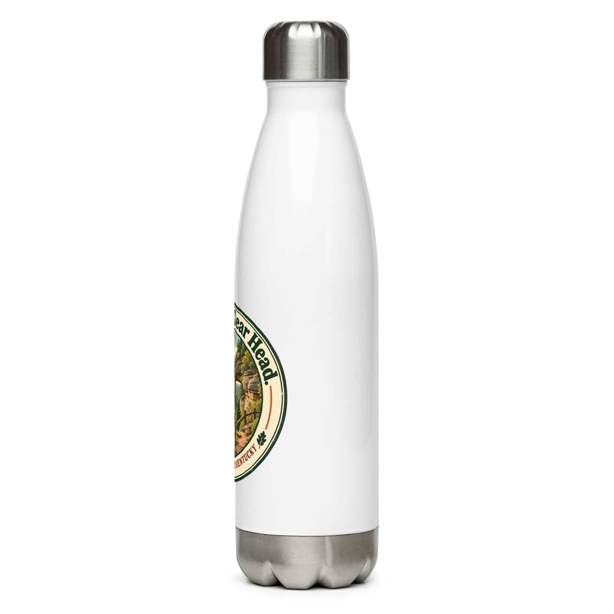 Red River Gorge Stainless Steel Water Bottle: Gorge Air. Clear Head, Vintage Round Badge