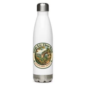 Red River Gorge Stainless Steel Water Bottle: Gorge Air. Clear Head, Vintage Round Badge - 17 oz - Main
