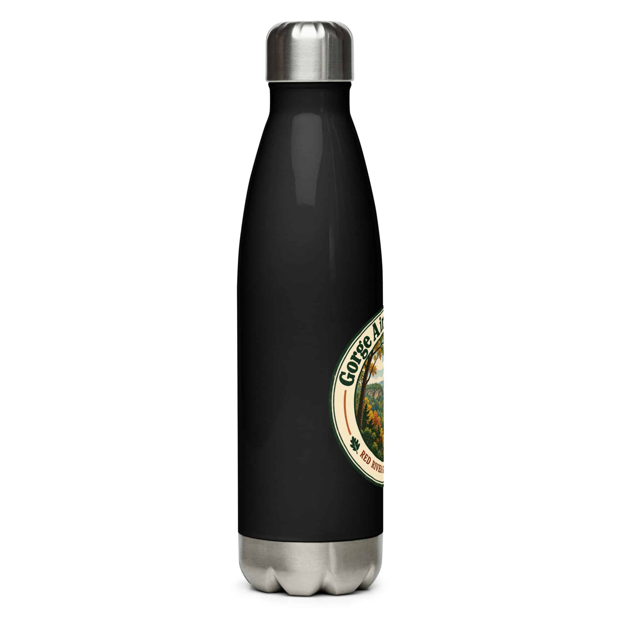 Red River Gorge Stainless Steel Water Bottle: Gorge Air. Clear Head, Vintage Round Badge