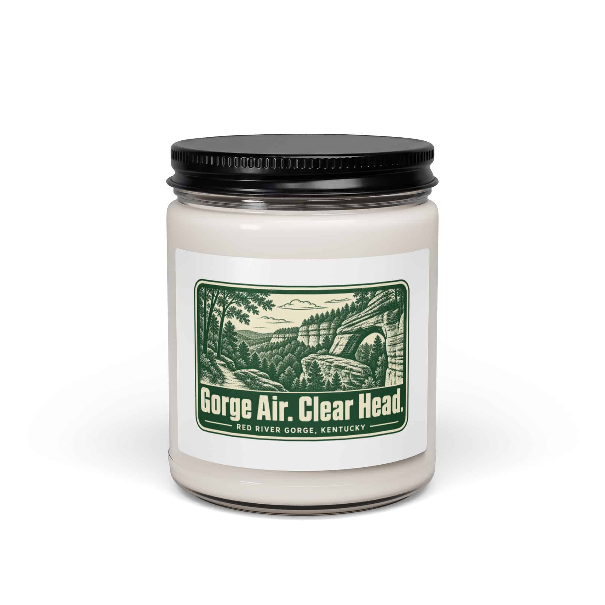 Red River Gorge Soy Wax Candle: Gorge Air. Clear Head, Forest Ink Stamp