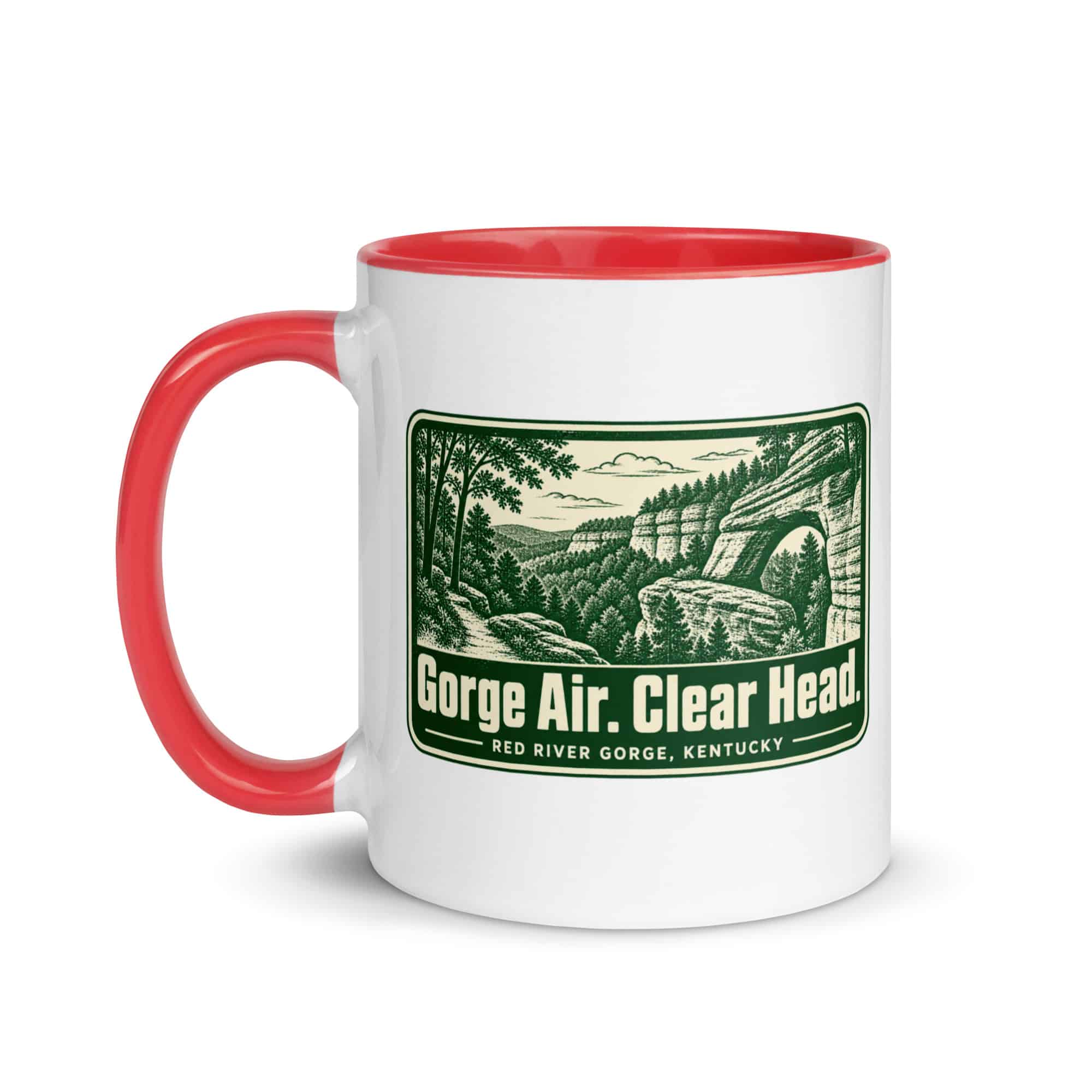 Red River Gorge Color Inside Coffee Mug: Gorge Air. Clear Head, Forest Ink Stamp