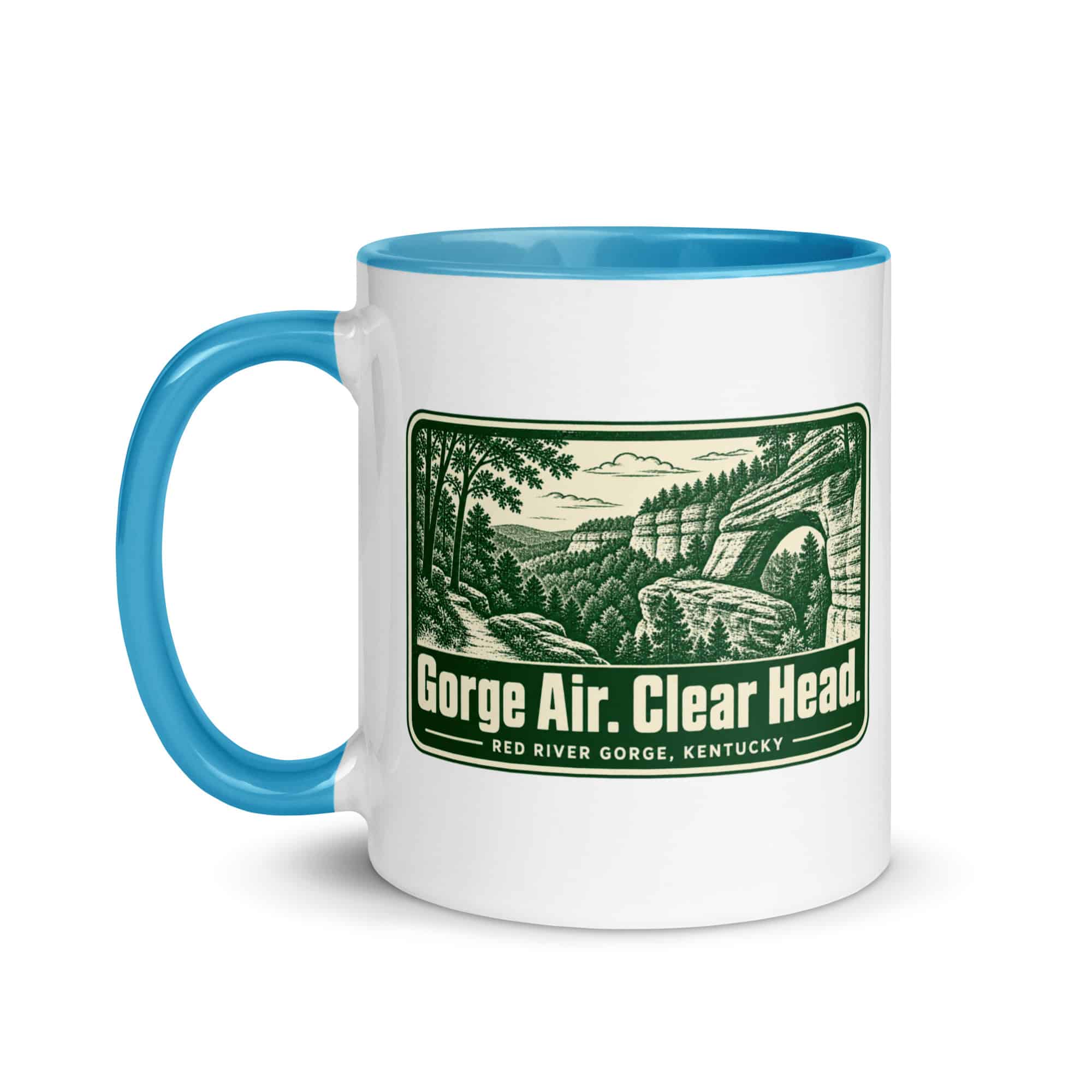 Red River Gorge Color Inside Coffee Mug: Gorge Air. Clear Head, Forest Ink Stamp