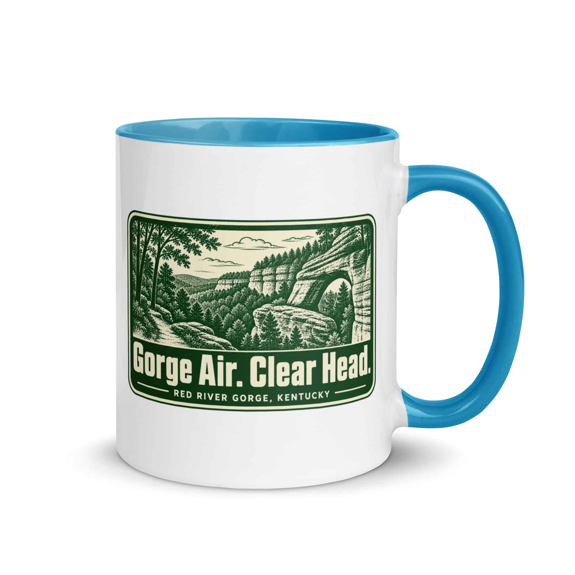 Red River Gorge Color Inside Coffee Mug: Gorge Air. Clear Head, Forest Ink Stamp