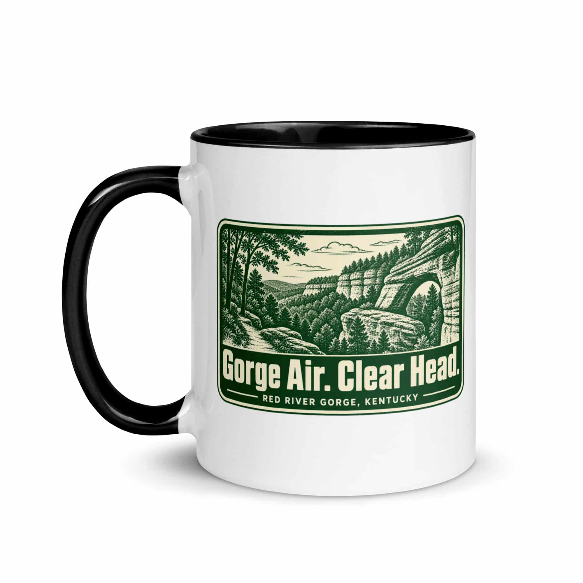 Red River Gorge Color Inside Coffee Mug: Gorge Air. Clear Head, Forest Ink Stamp