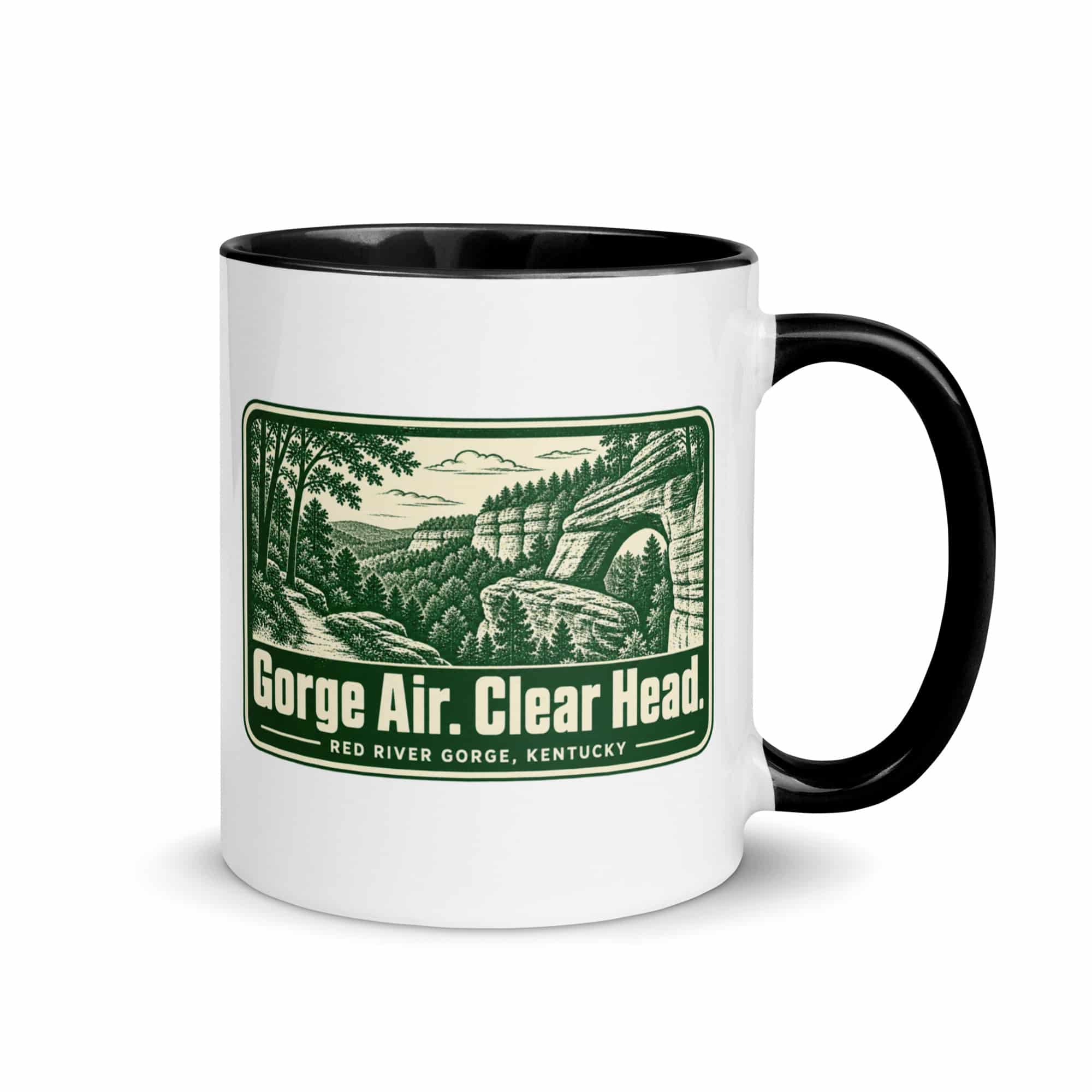 Red River Gorge Color Inside Coffee Mug: Gorge Air. Clear Head, Forest Ink Stamp