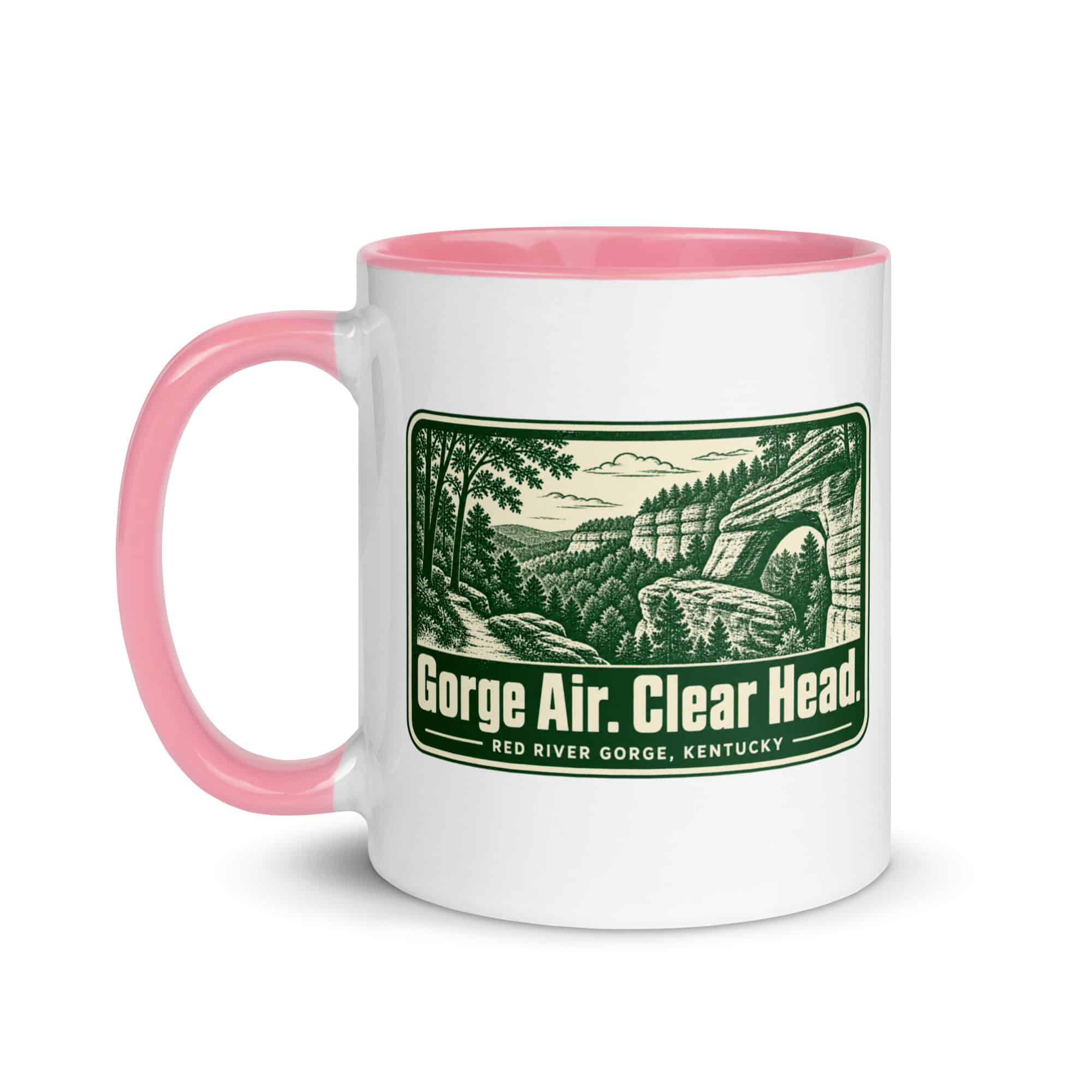 Red River Gorge Color Inside Coffee Mug: Gorge Air. Clear Head, Forest Ink Stamp