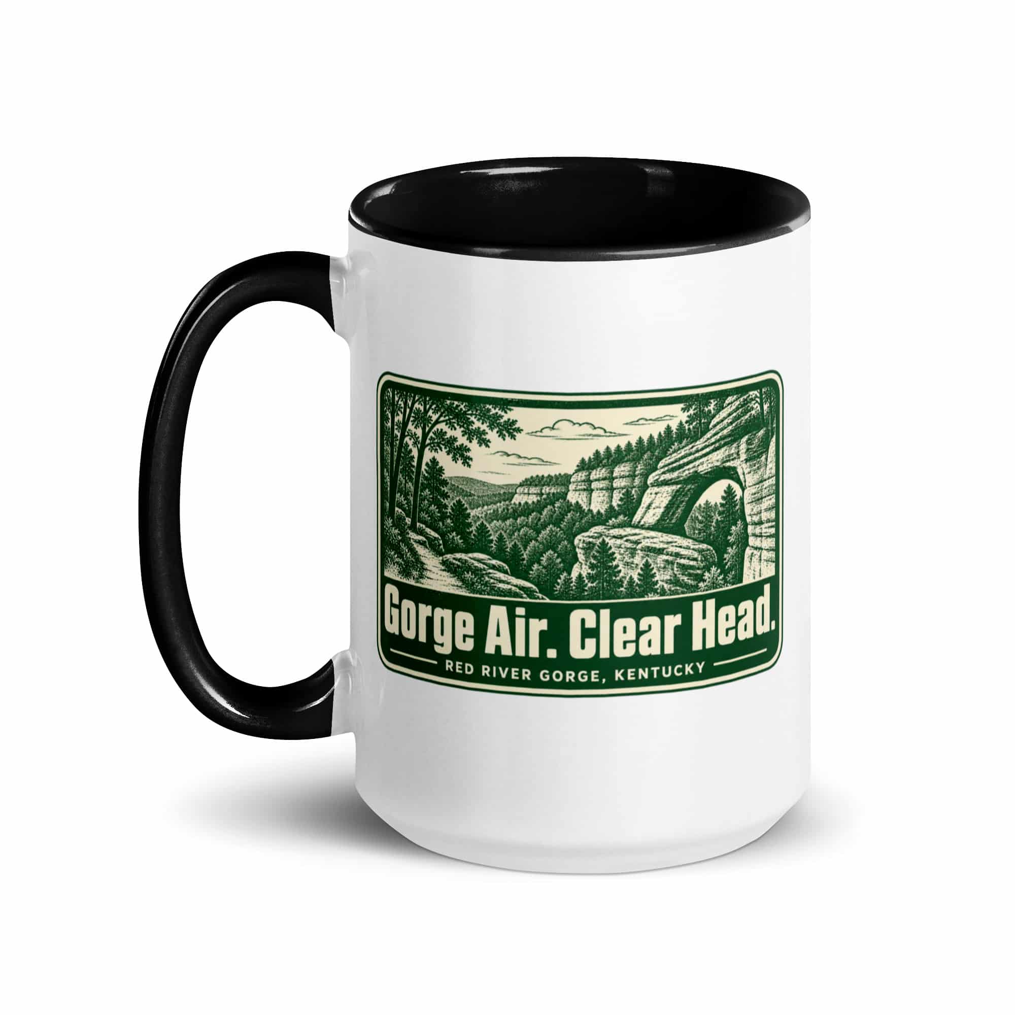 Red River Gorge Color Inside Coffee Mug: Gorge Air. Clear Head, Forest Ink Stamp