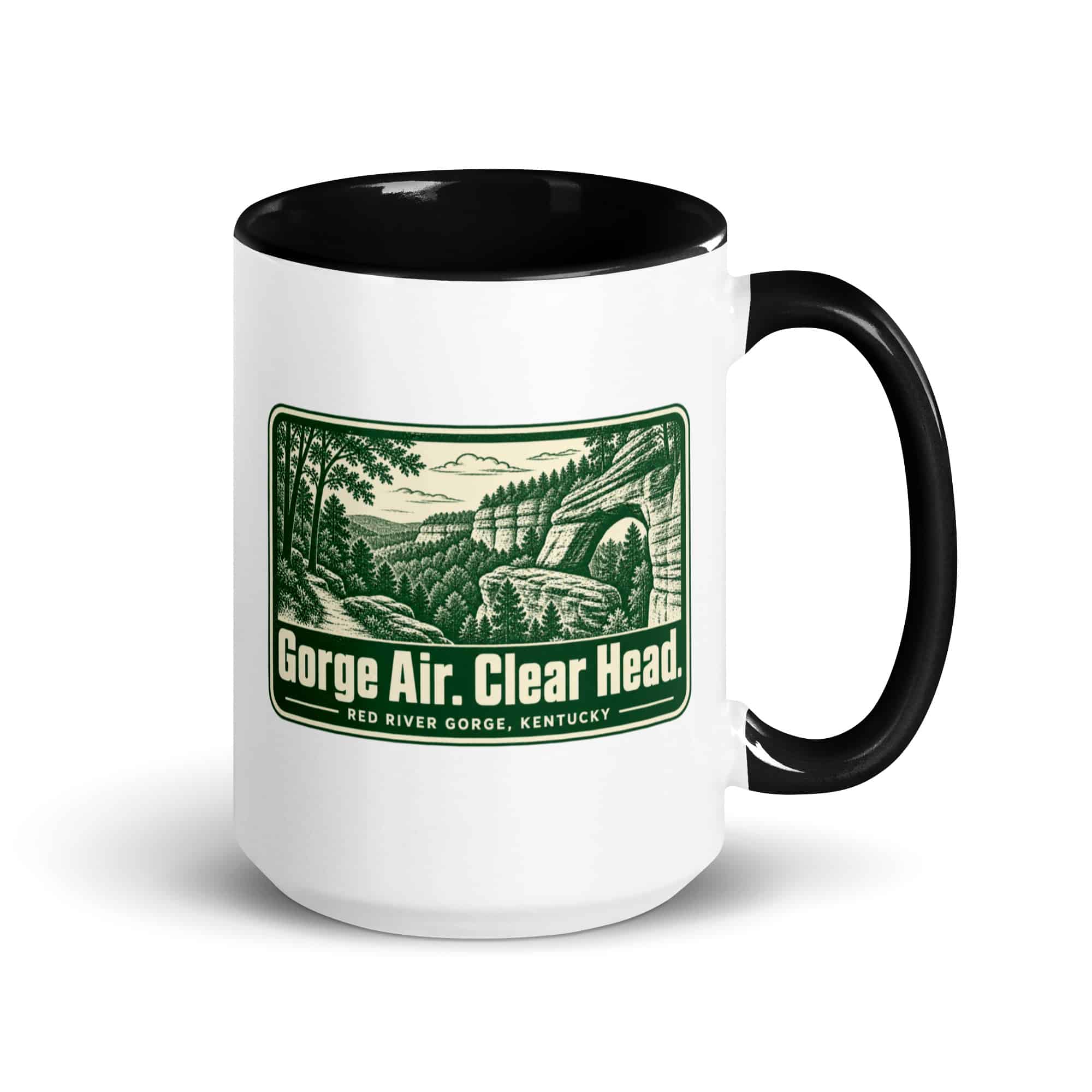 Red River Gorge Color Inside Coffee Mug: Gorge Air. Clear Head, Forest Ink Stamp