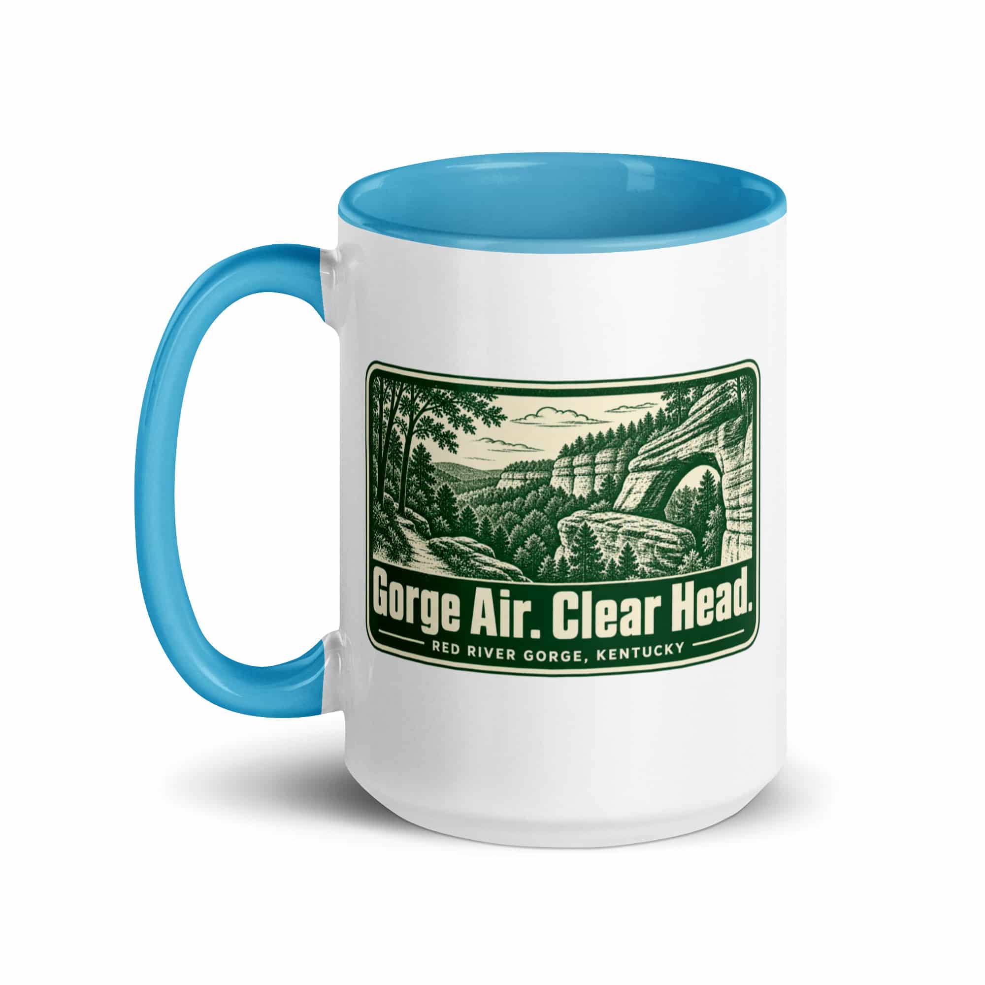 Red River Gorge Color Inside Coffee Mug: Gorge Air. Clear Head, Forest Ink Stamp