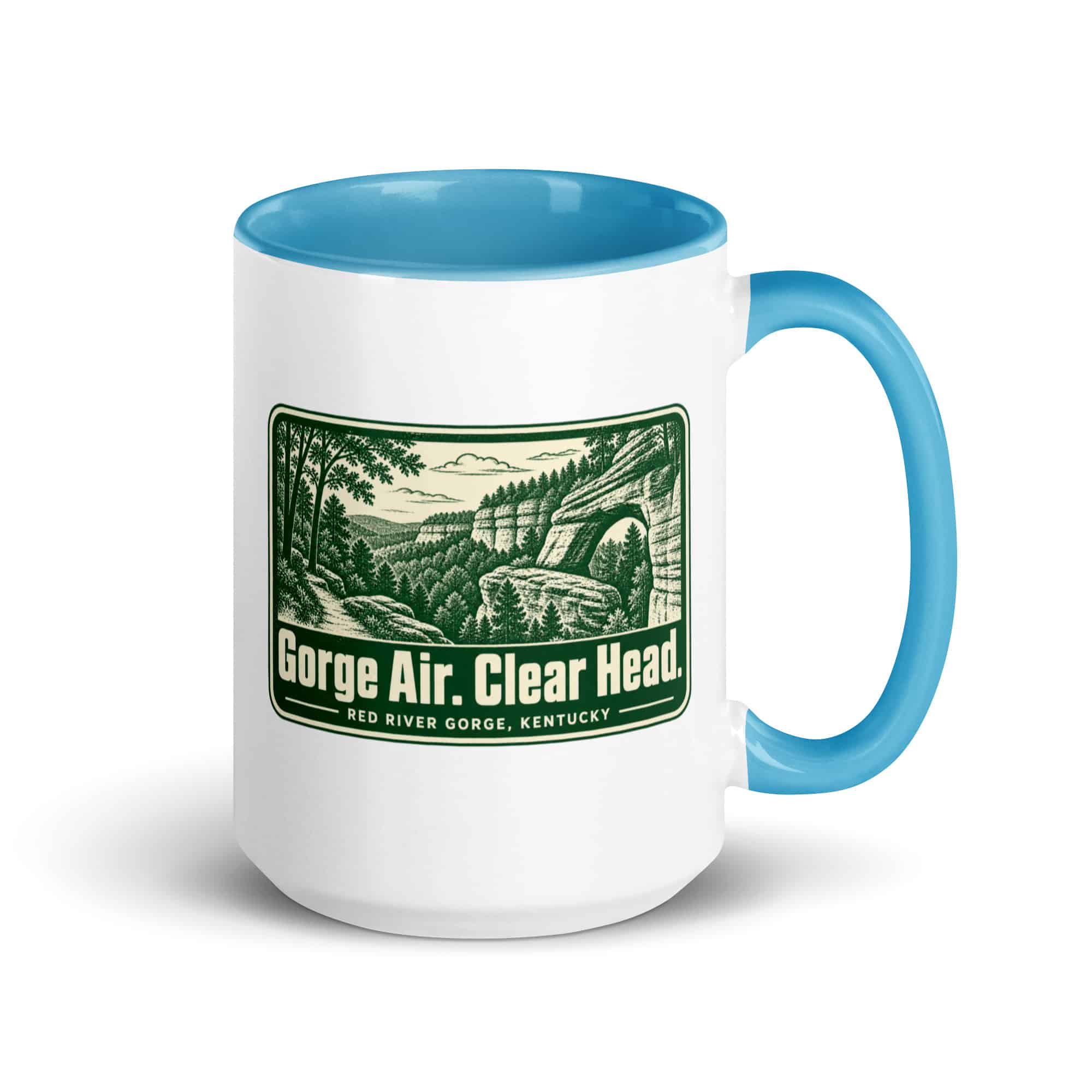Red River Gorge Color Inside Coffee Mug: Gorge Air. Clear Head, Forest Ink Stamp