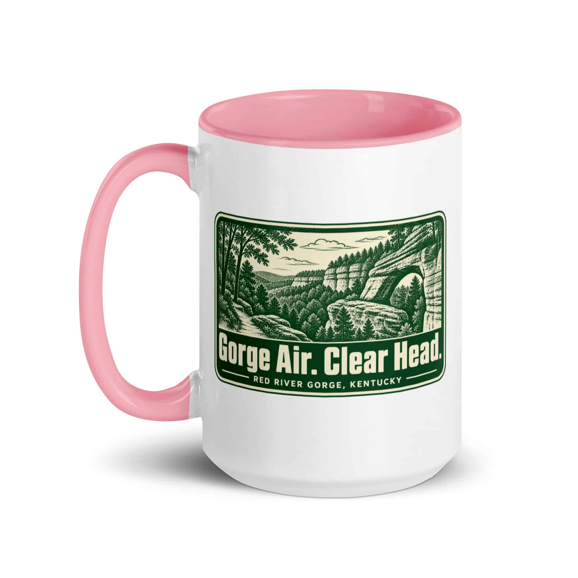 Red River Gorge Color Inside Coffee Mug: Gorge Air. Clear Head, Forest Ink Stamp