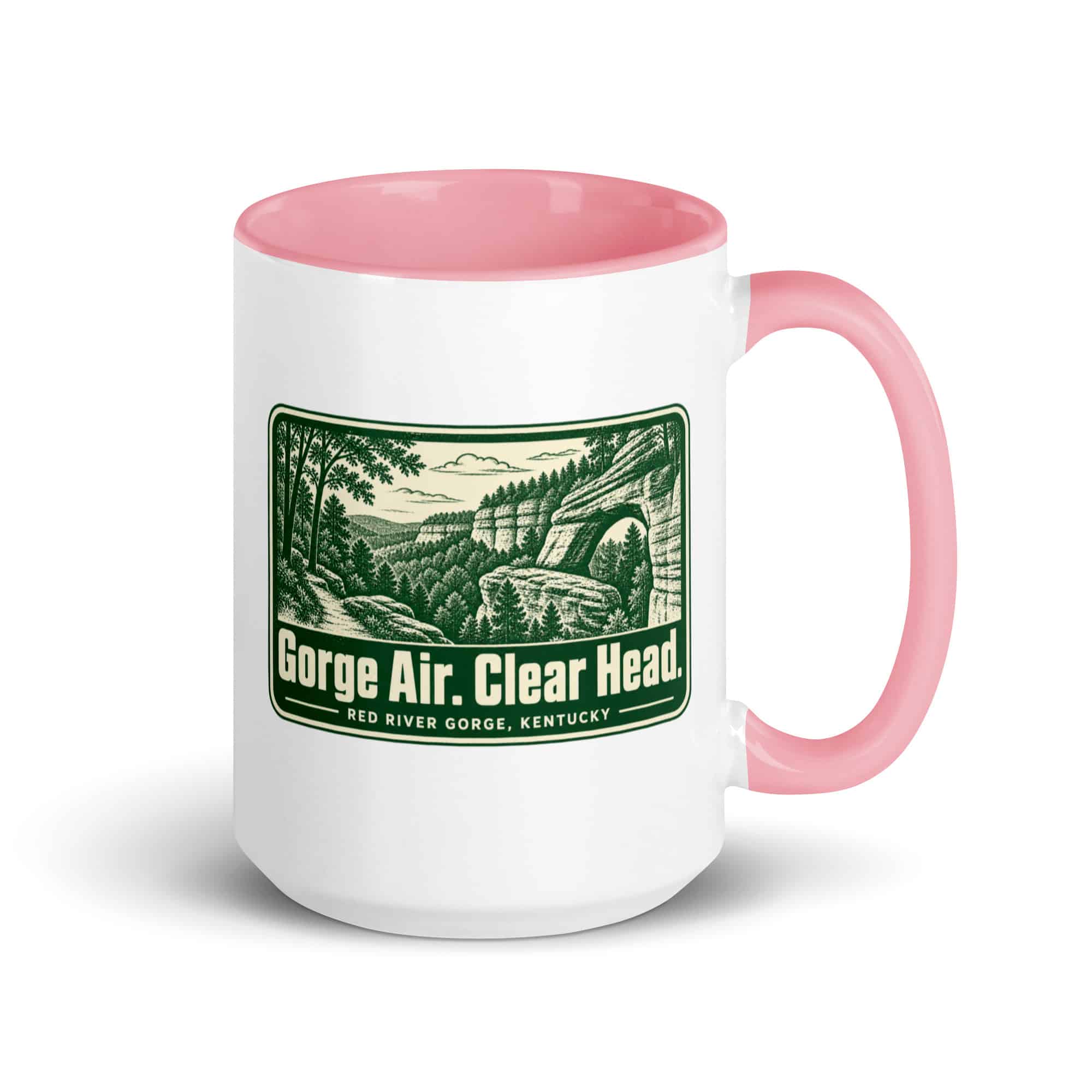 Red River Gorge Color Inside Coffee Mug: Gorge Air. Clear Head, Forest Ink Stamp