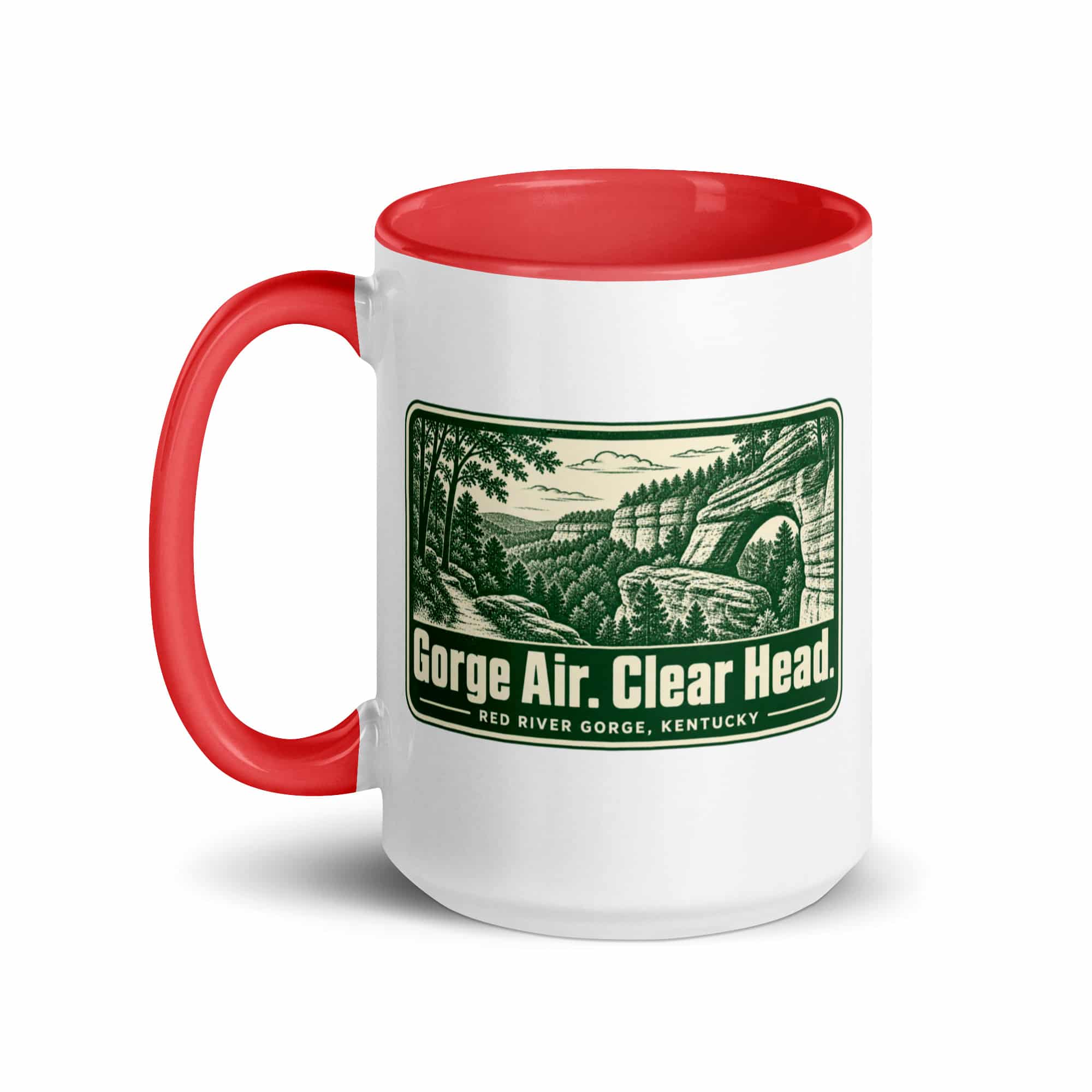 Red River Gorge Color Inside Coffee Mug: Gorge Air. Clear Head, Forest Ink Stamp