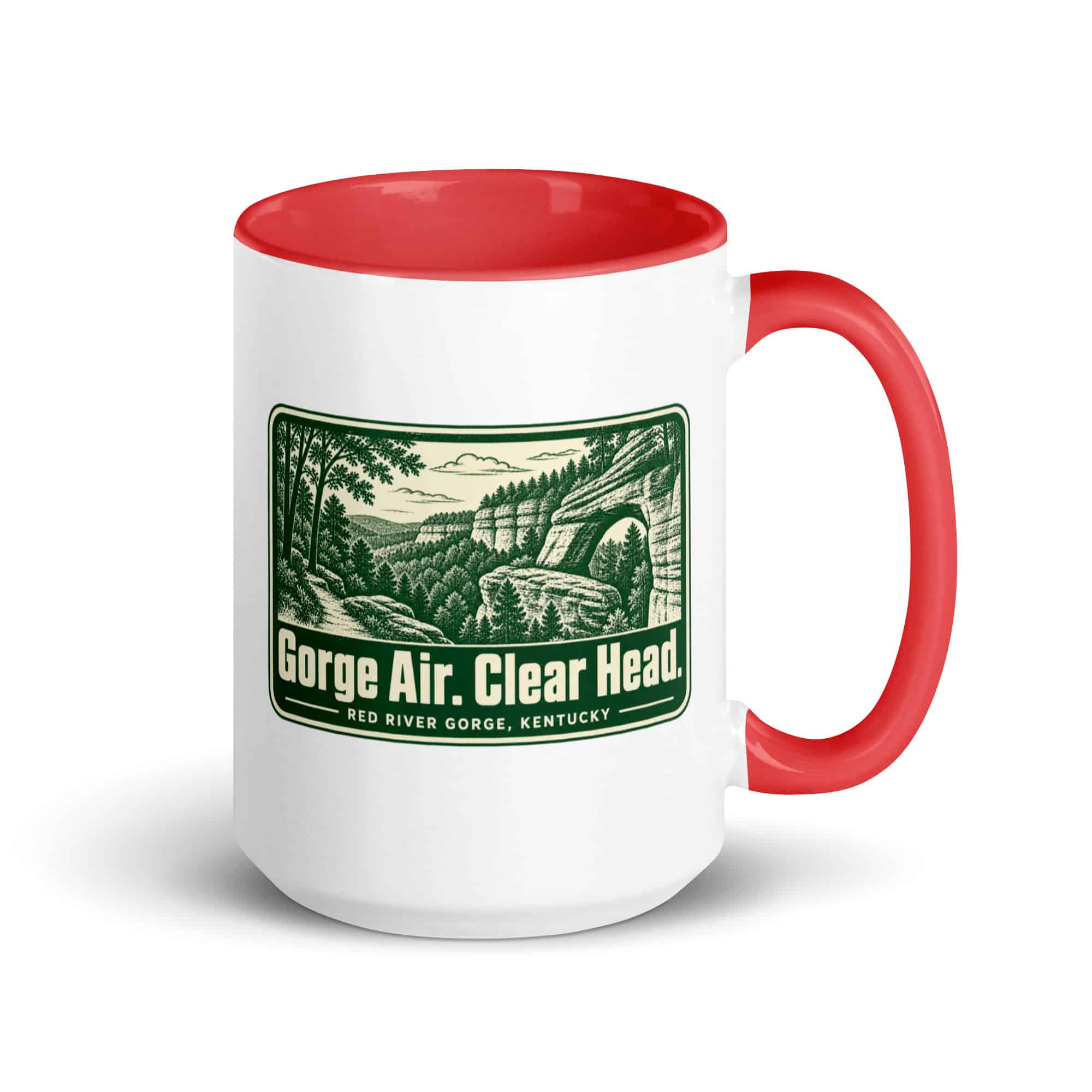 Red River Gorge Color Inside Coffee Mug: Gorge Air. Clear Head, Forest Ink Stamp