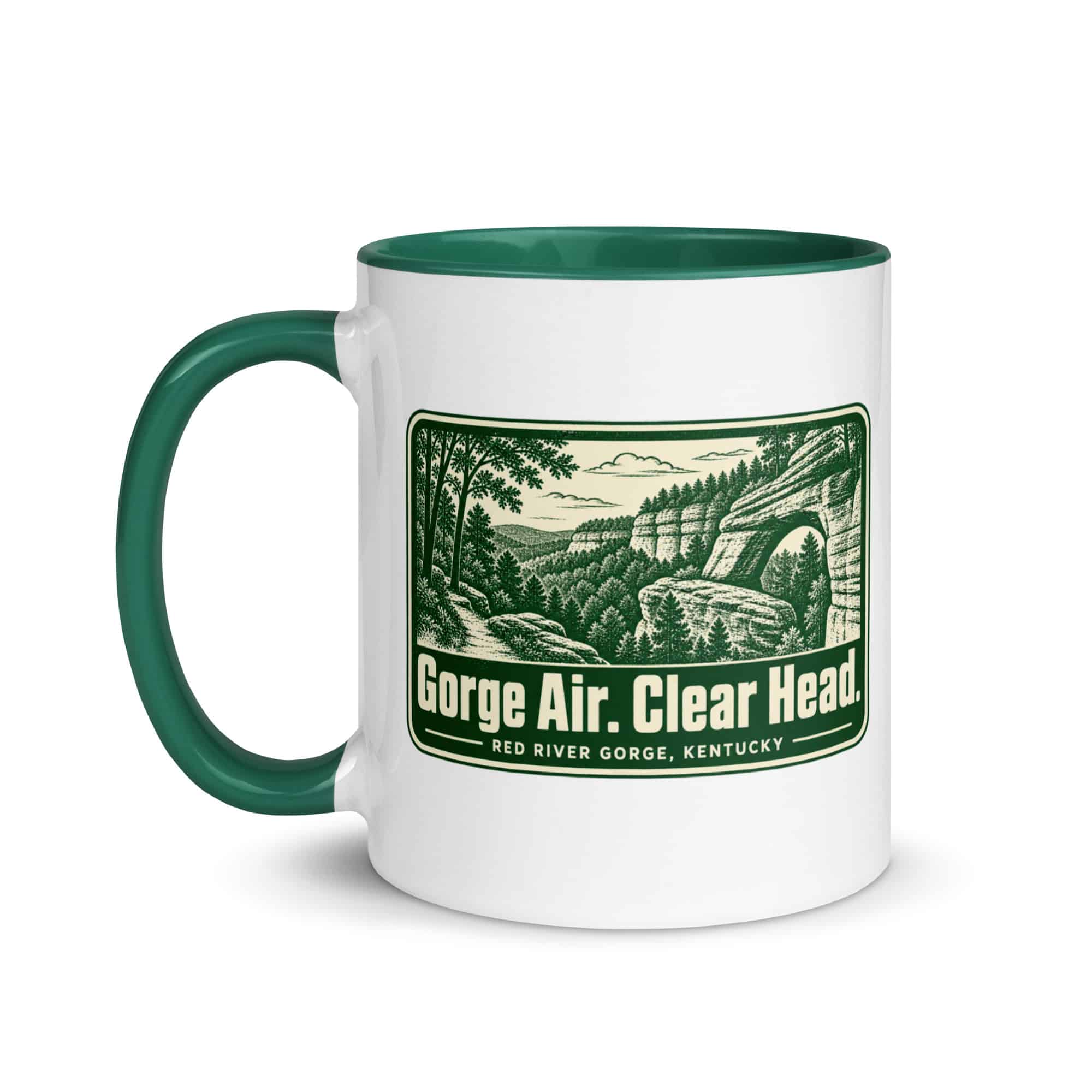 Red River Gorge Color Inside Coffee Mug: Gorge Air. Clear Head, Forest Ink Stamp
