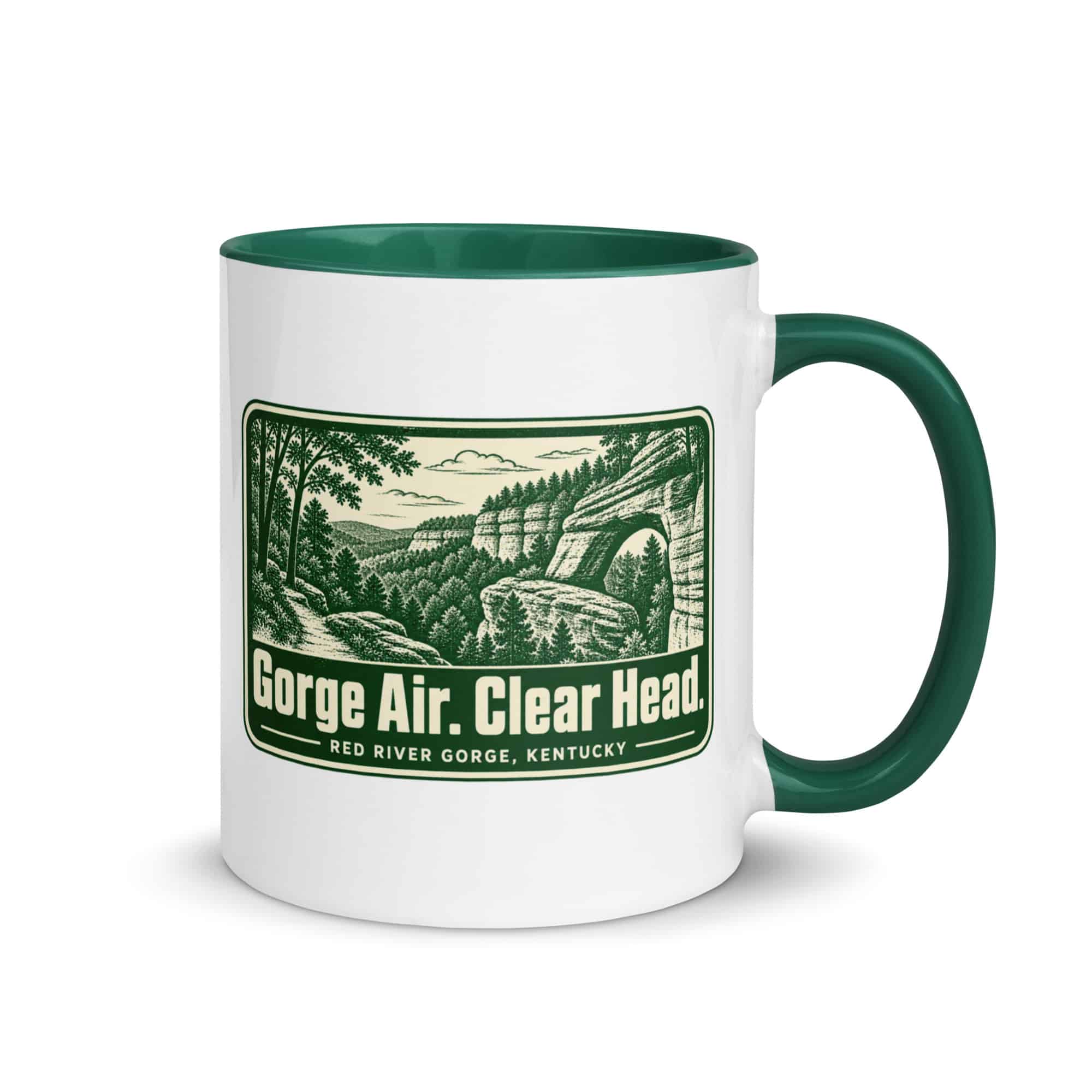 Red River Gorge Color Inside Coffee Mug: Gorge Air. Clear Head, Forest Ink Stamp