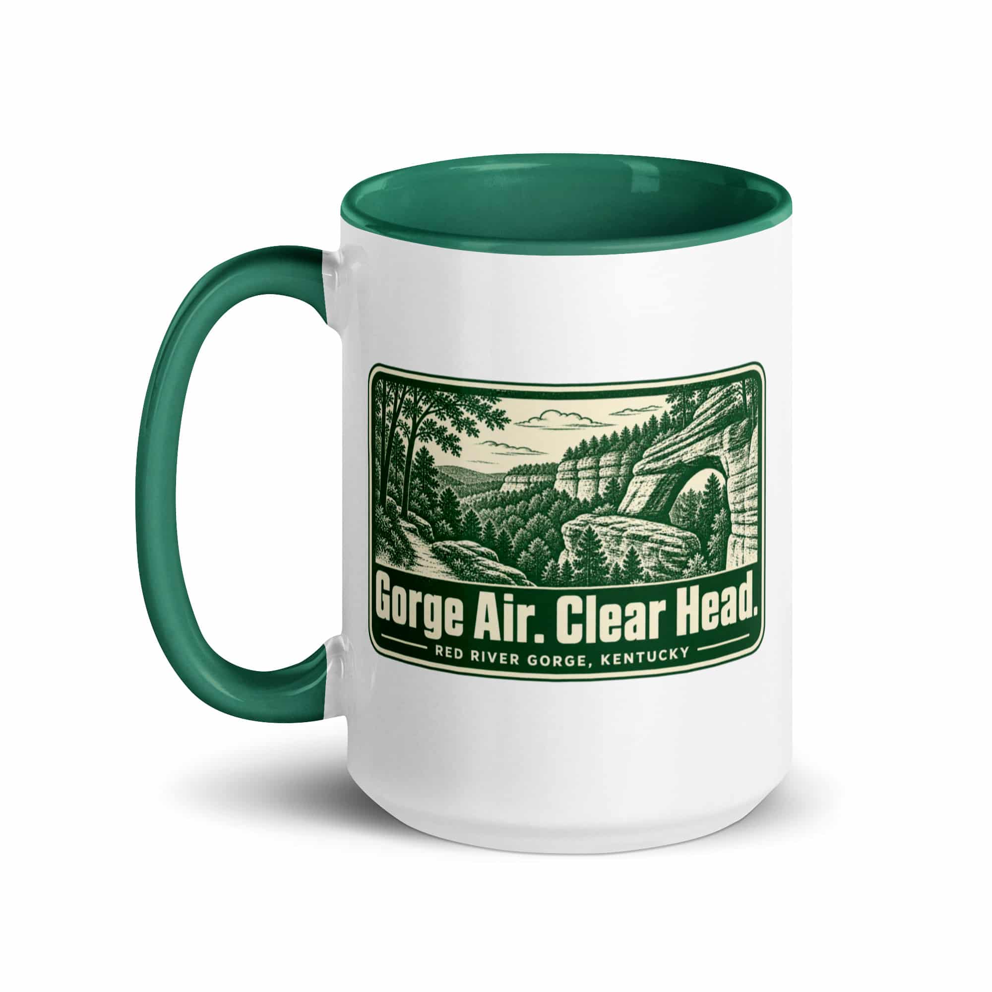 Red River Gorge Color Inside Coffee Mug: Gorge Air. Clear Head, Forest Ink Stamp