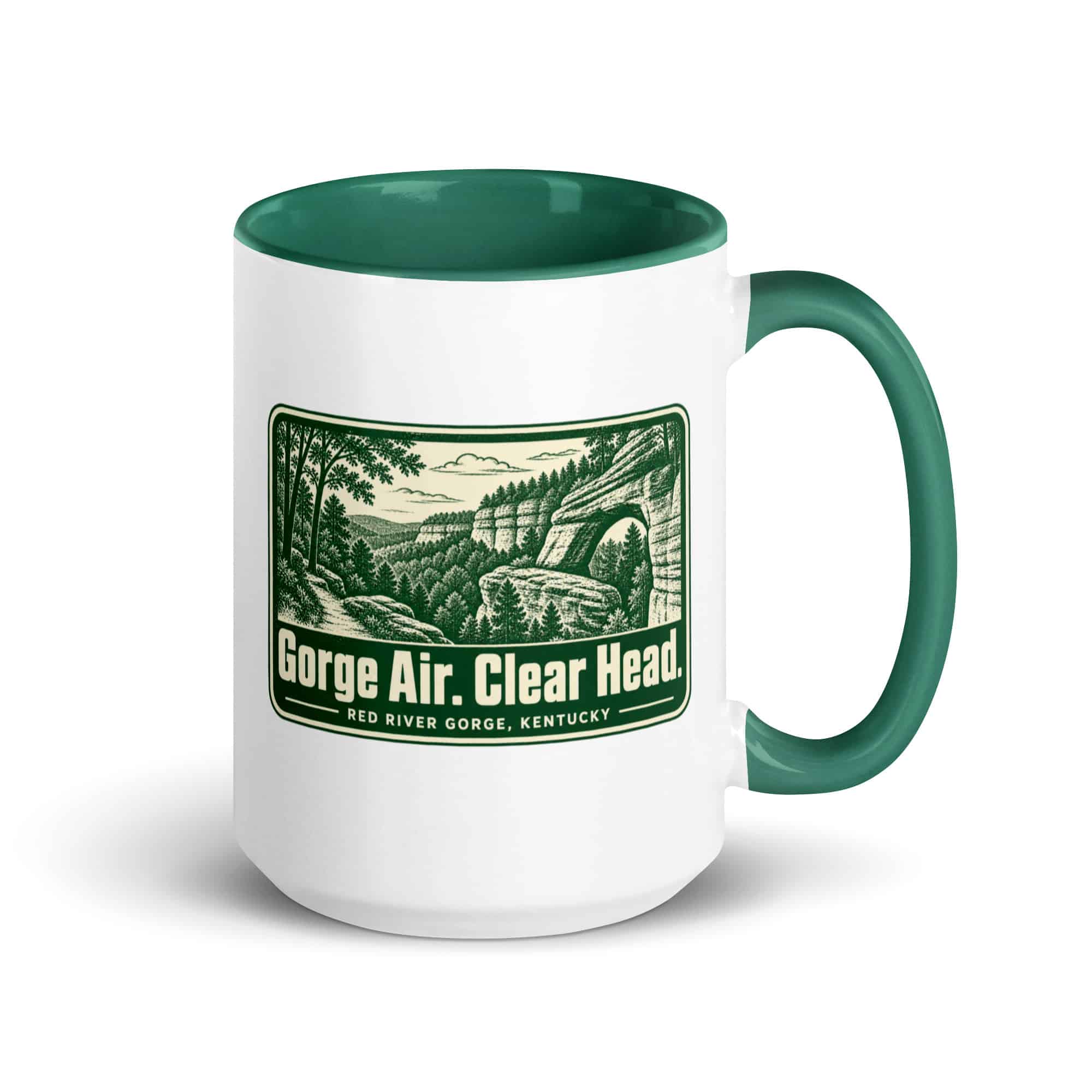 Red River Gorge Color Inside Coffee Mug: Gorge Air. Clear Head, Forest Ink Stamp