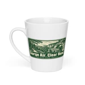 Red River Gorge Latte Mug: Gorge Air. Clear Head, Forest Ink Stamp - 12 oz - Main