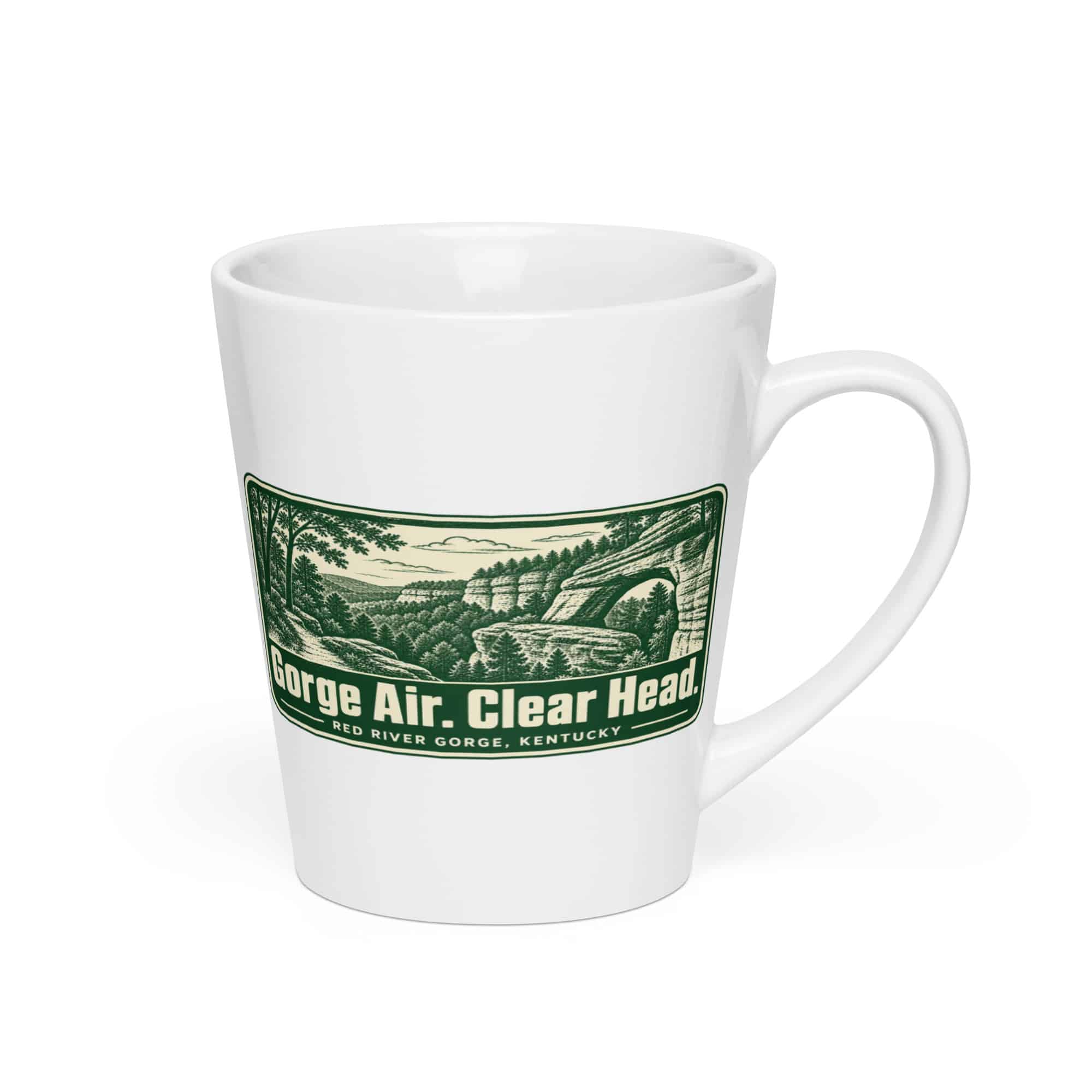 Red River Gorge Latte Mug: Gorge Air. Clear Head, Forest Ink Stamp
