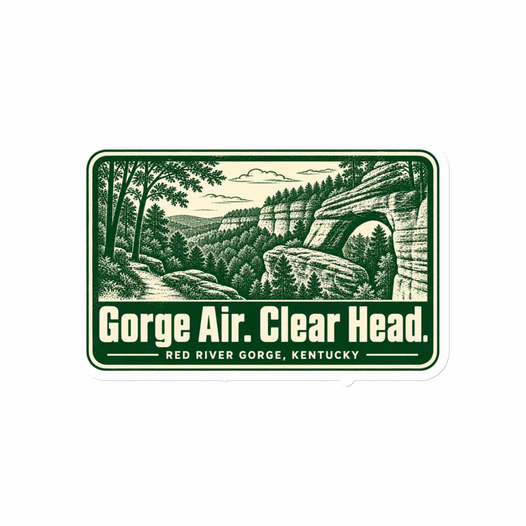 Red River Gorge Die-Cut Magnet: Gorge Air. Clear Head, Forest Ink Stamp