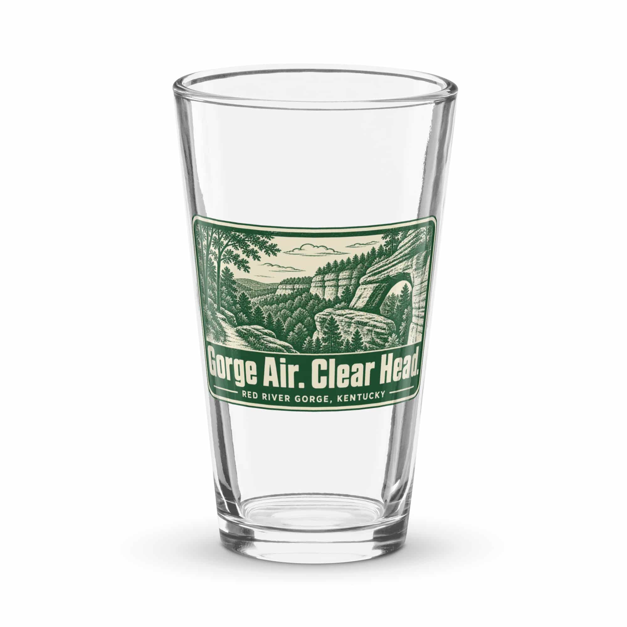 Red River Gorge Pint Glass: Gorge Air. Clear Head, Forest Ink Stamp