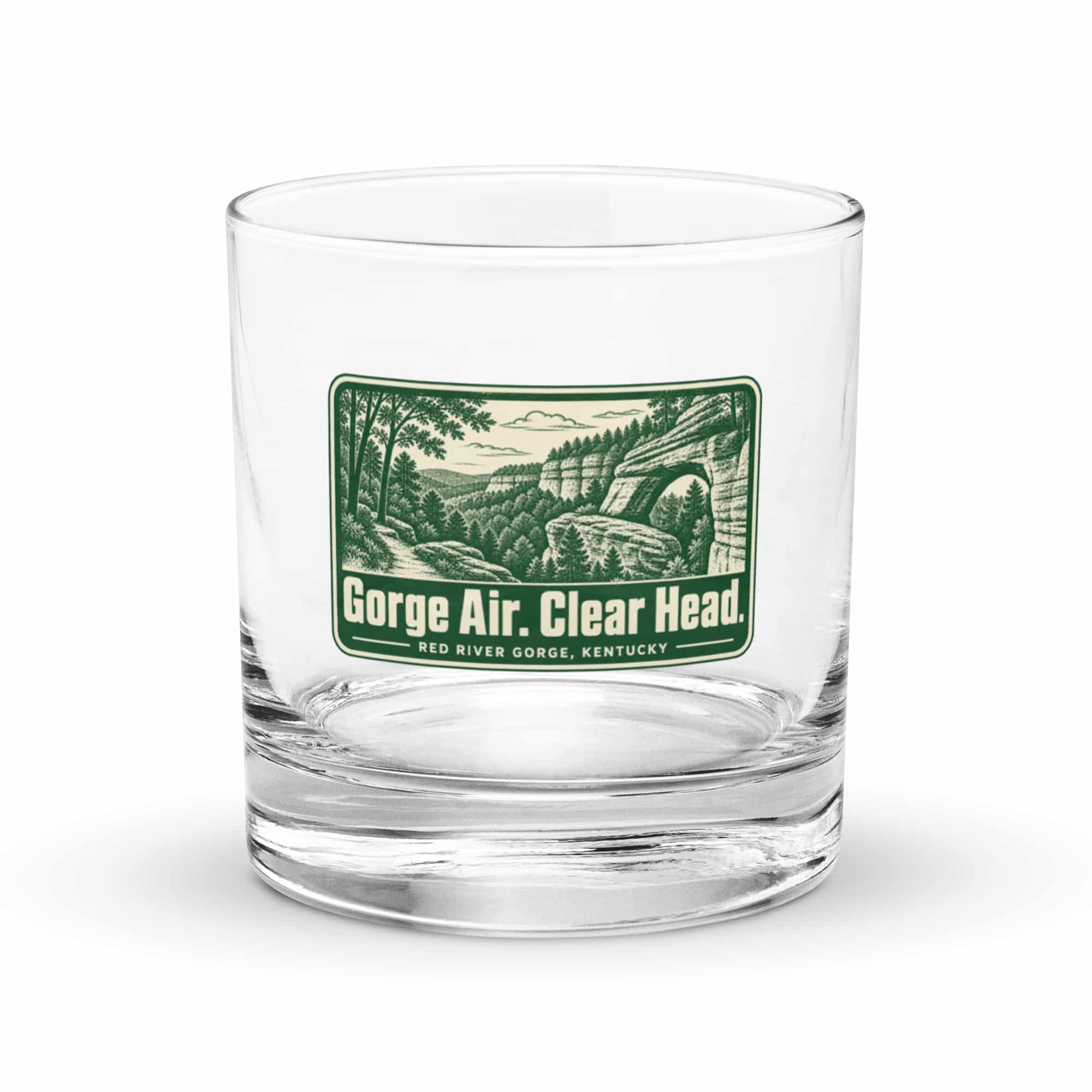 Red River Gorge Rocks Glass: Gorge Air. Clear Head, Forest Ink Stamp