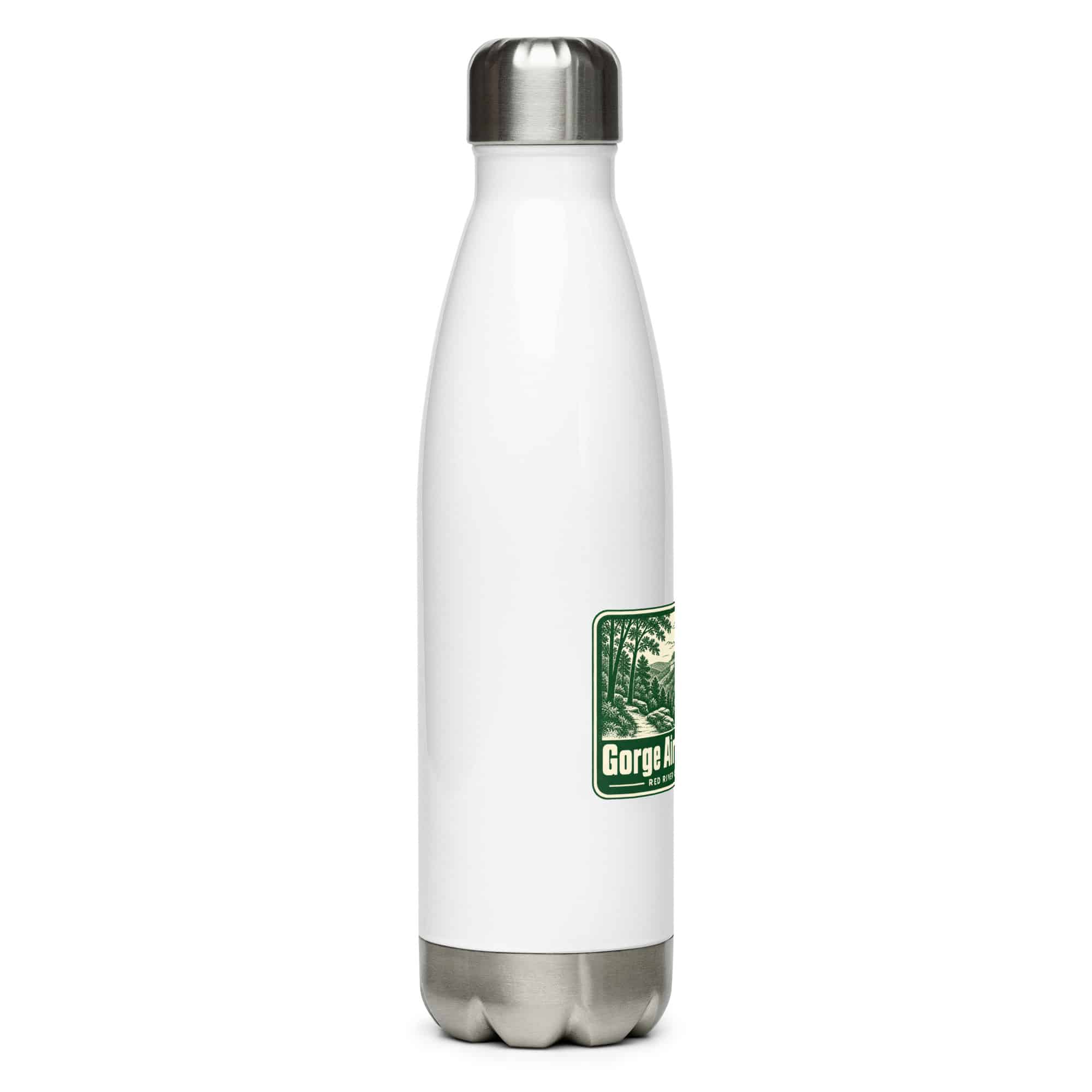 Red River Gorge Stainless Steel Water Bottle: Gorge Air. Clear Head, Forest Ink Stamp