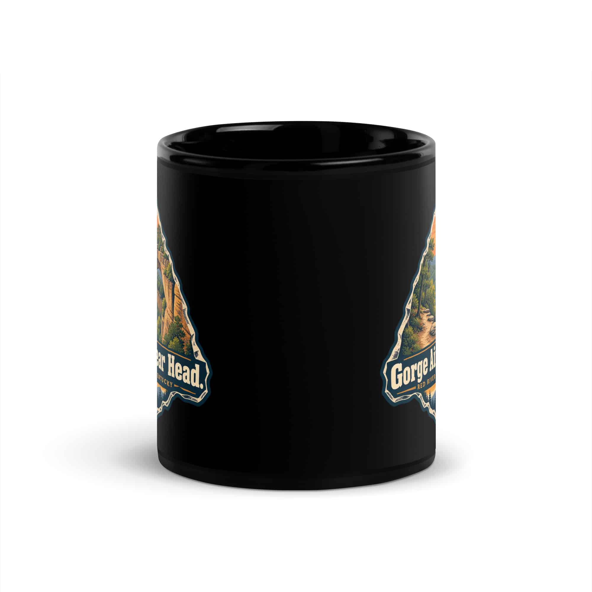 Red River Gorge Black Coffee Mug: Gorge Air. Clear Head, Scenic Shield Badge