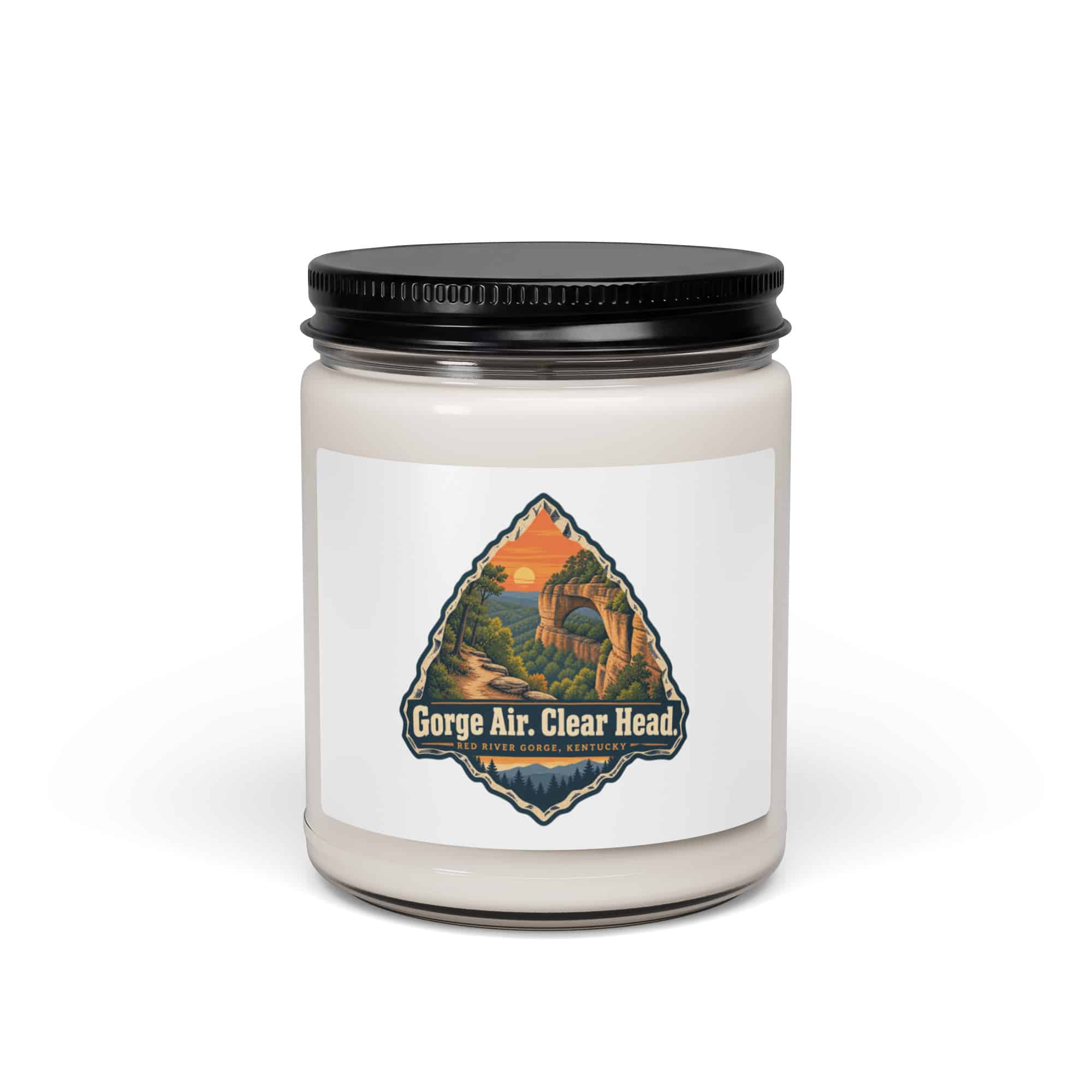Red River Gorge Soy Wax Candle: Gorge Air. Clear Head, Scenic Shield Badge