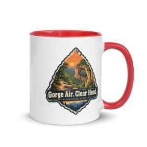 Red River Gorge Color Inside Coffee Mug: Gorge Air. Clear Head, Scenic Shield Badge - 11 oz - Main