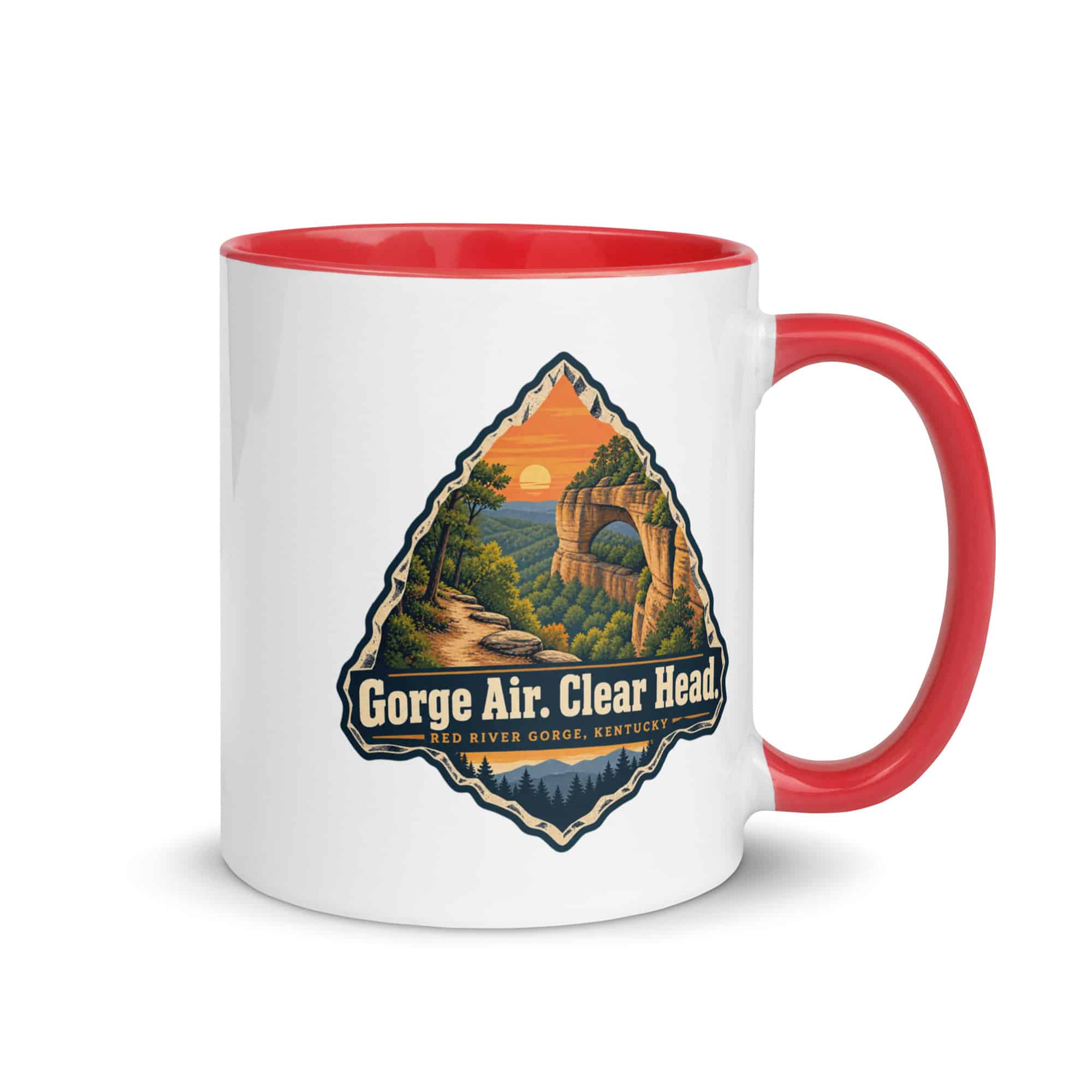 Red River Gorge Color Inside Coffee Mug: Gorge Air. Clear Head, Scenic Shield Badge