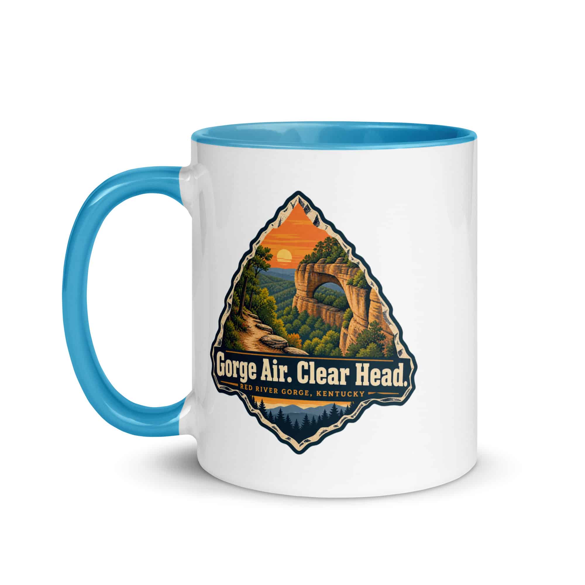Red River Gorge Color Inside Coffee Mug: Gorge Air. Clear Head, Scenic Shield Badge