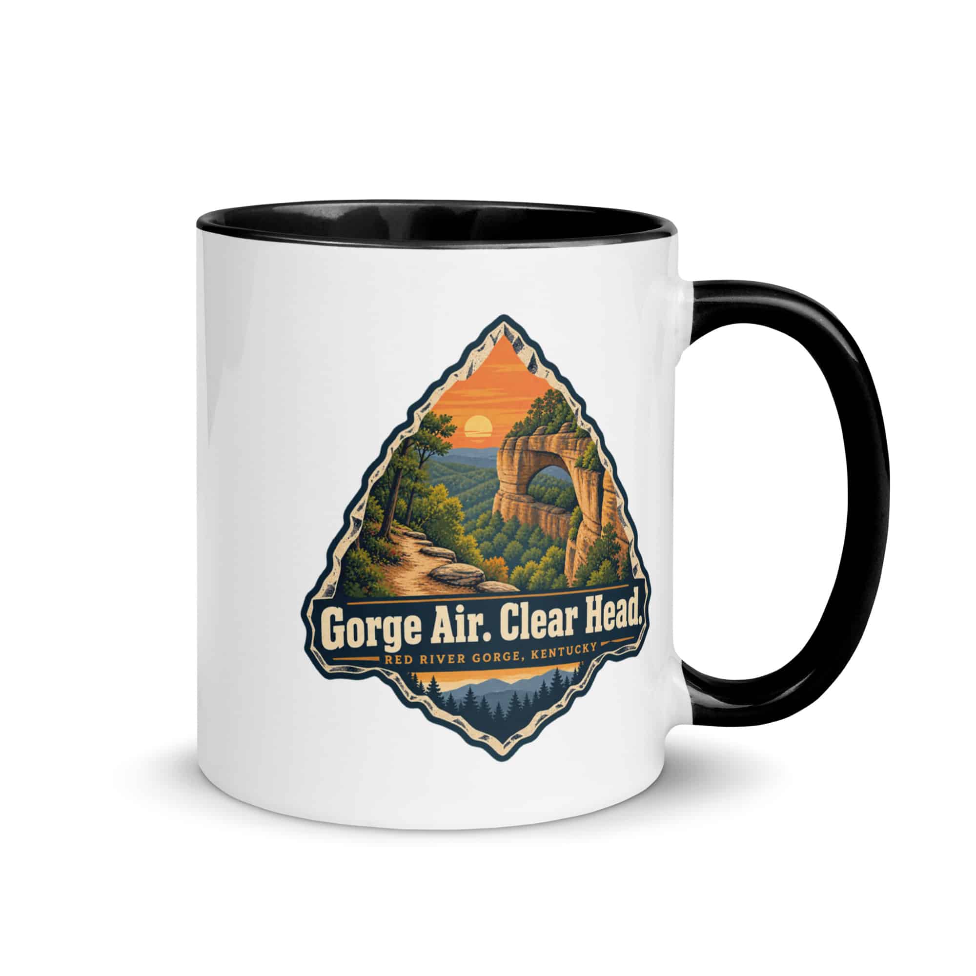 Red River Gorge Color Inside Coffee Mug: Gorge Air. Clear Head, Scenic Shield Badge