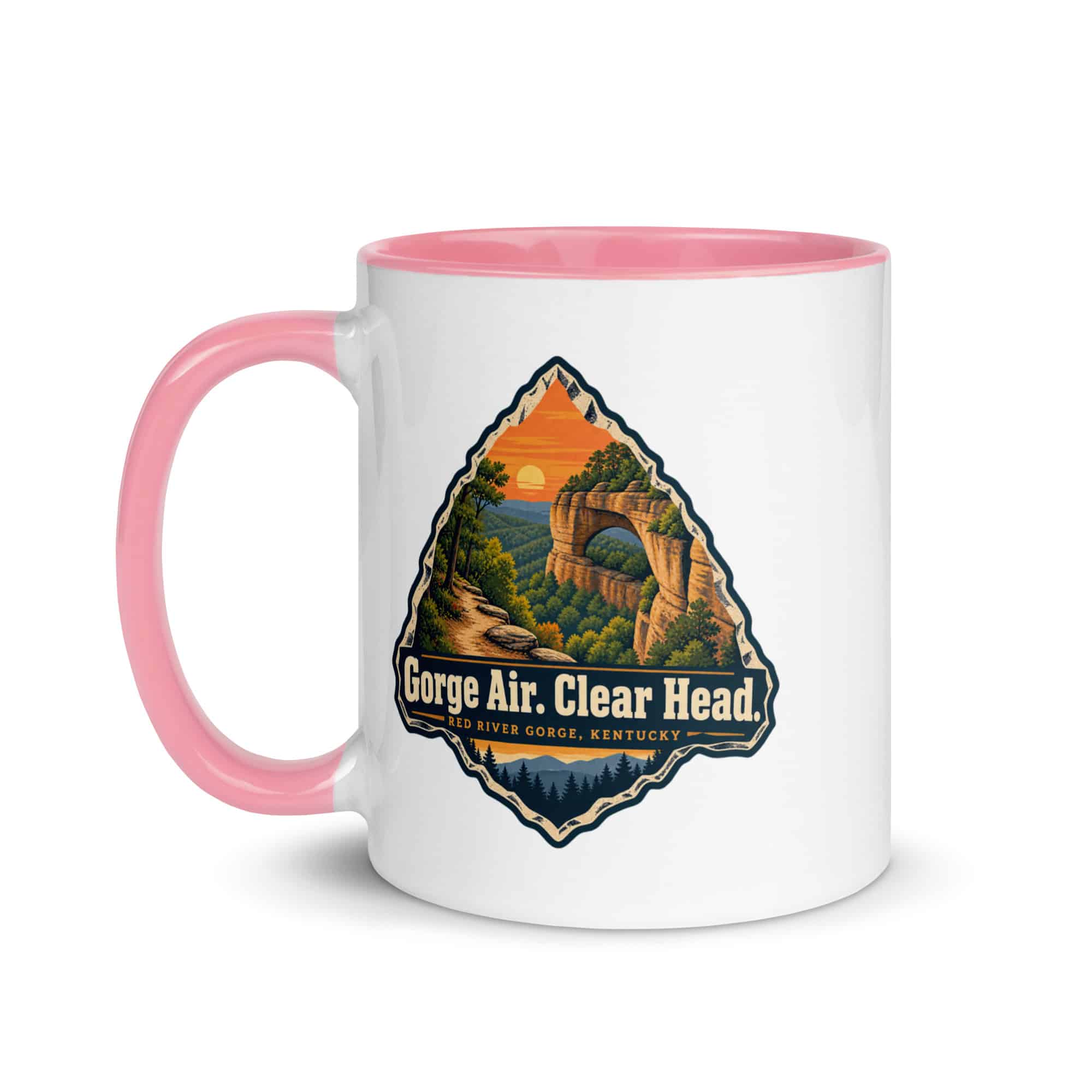 Red River Gorge Color Inside Coffee Mug: Gorge Air. Clear Head, Scenic Shield Badge