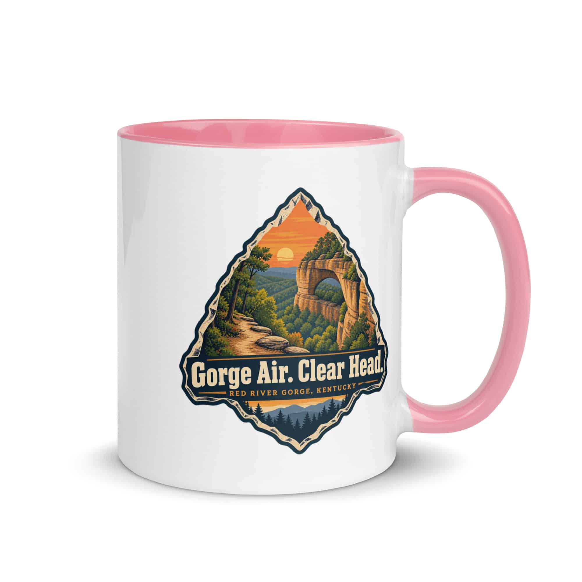 Red River Gorge Color Inside Coffee Mug: Gorge Air. Clear Head, Scenic Shield Badge