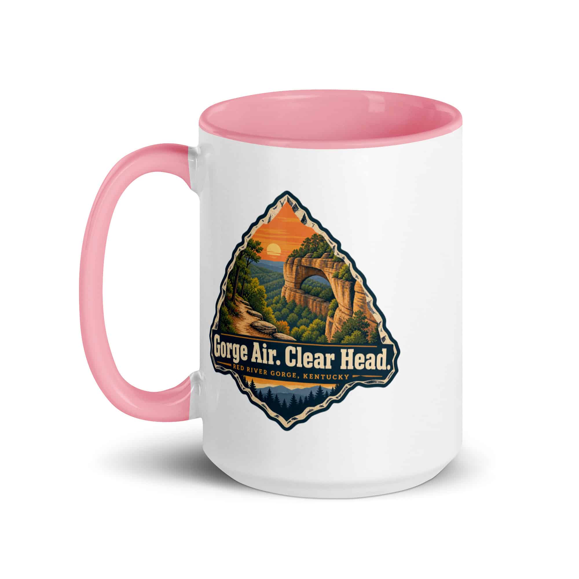 Red River Gorge Color Inside Coffee Mug: Gorge Air. Clear Head, Scenic Shield Badge