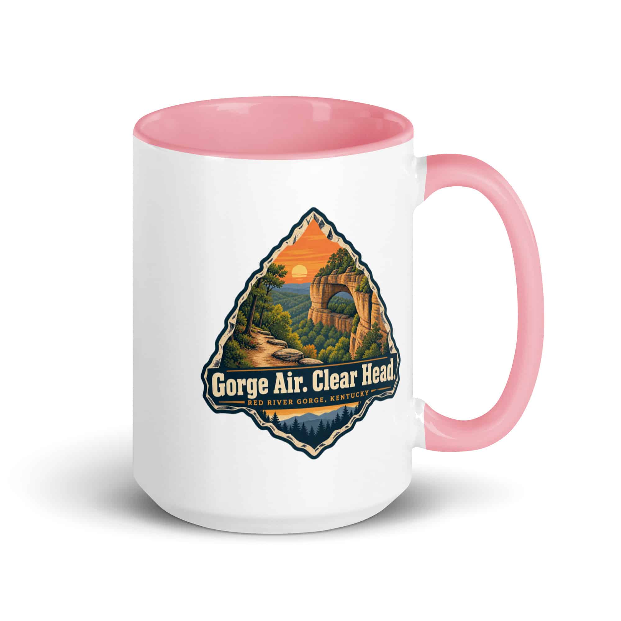 Red River Gorge Color Inside Coffee Mug: Gorge Air. Clear Head, Scenic Shield Badge