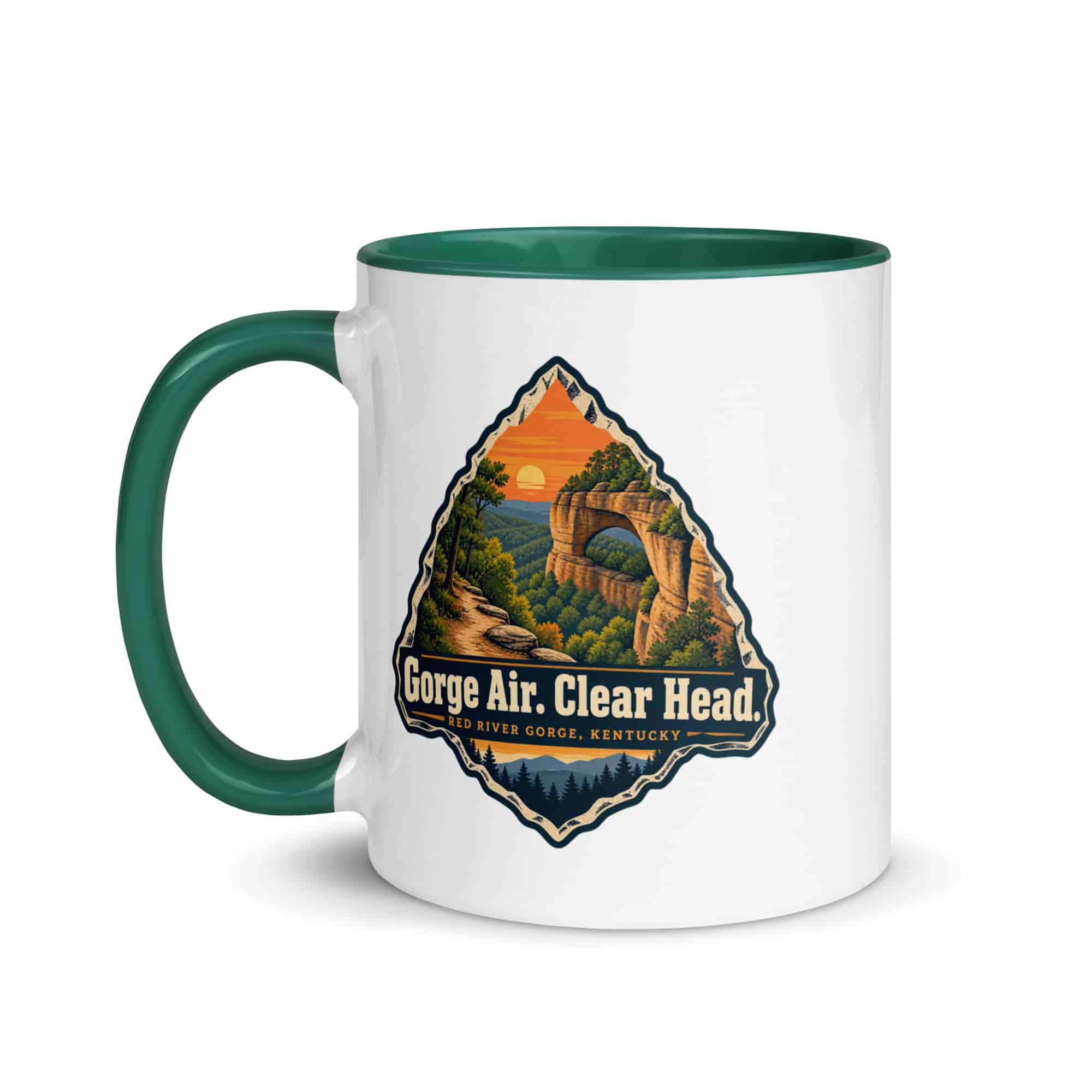 Red River Gorge Color Inside Coffee Mug: Gorge Air. Clear Head, Scenic Shield Badge