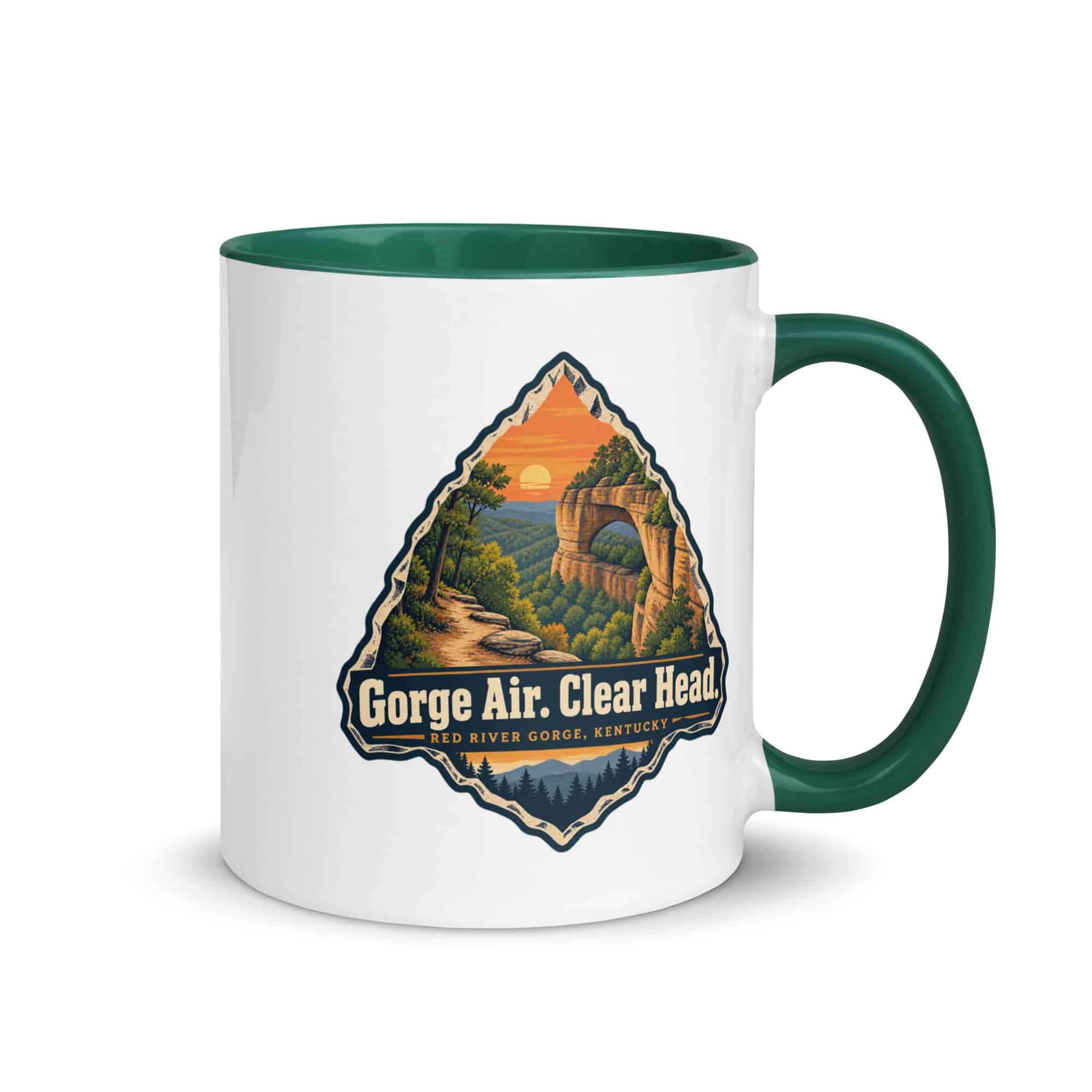 Red River Gorge Color Inside Coffee Mug: Gorge Air. Clear Head, Scenic Shield Badge