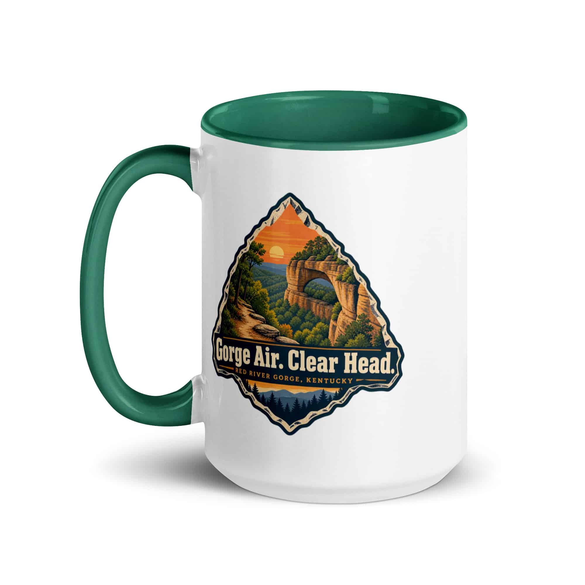 Red River Gorge Color Inside Coffee Mug: Gorge Air. Clear Head, Scenic Shield Badge