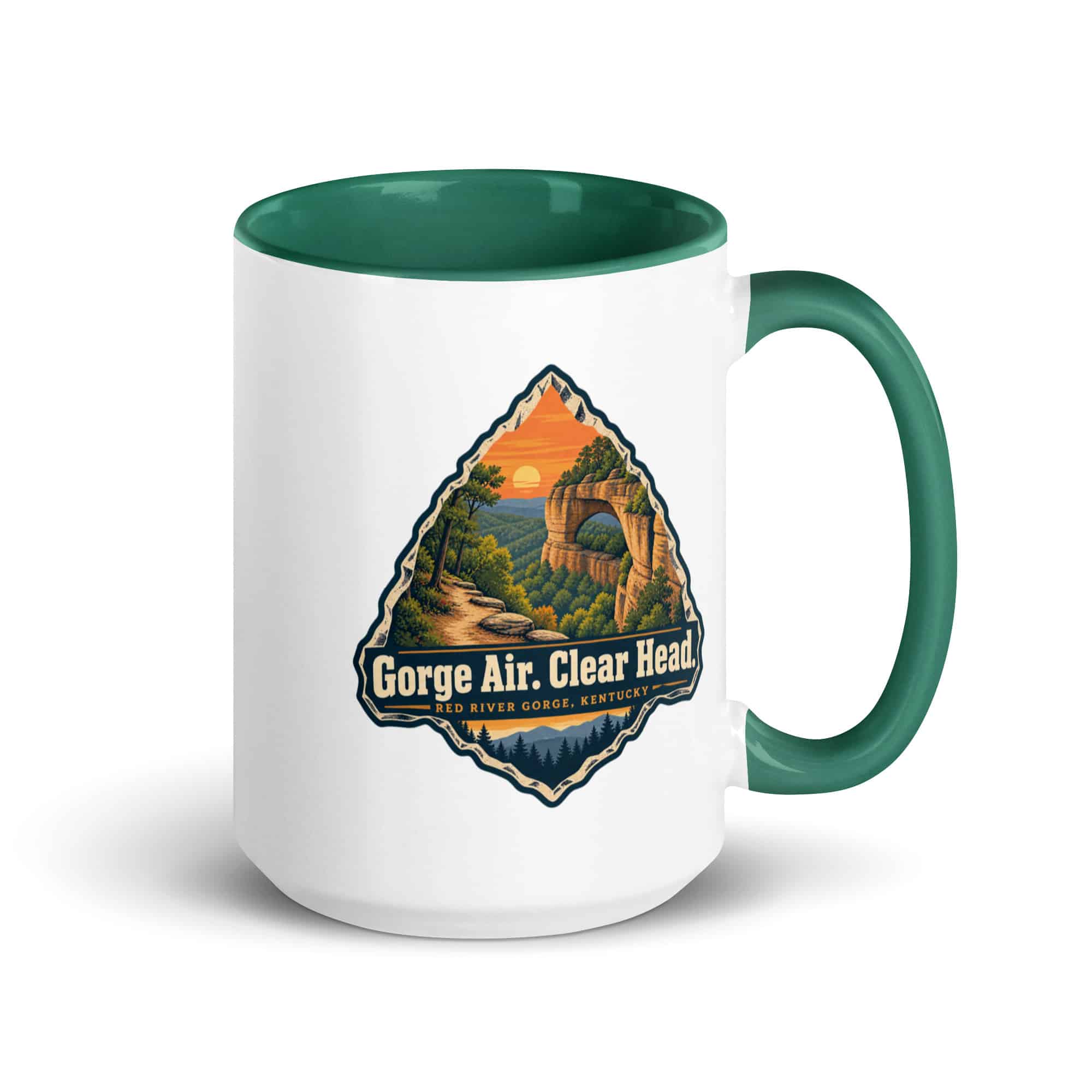 Red River Gorge Color Inside Coffee Mug: Gorge Air. Clear Head, Scenic Shield Badge