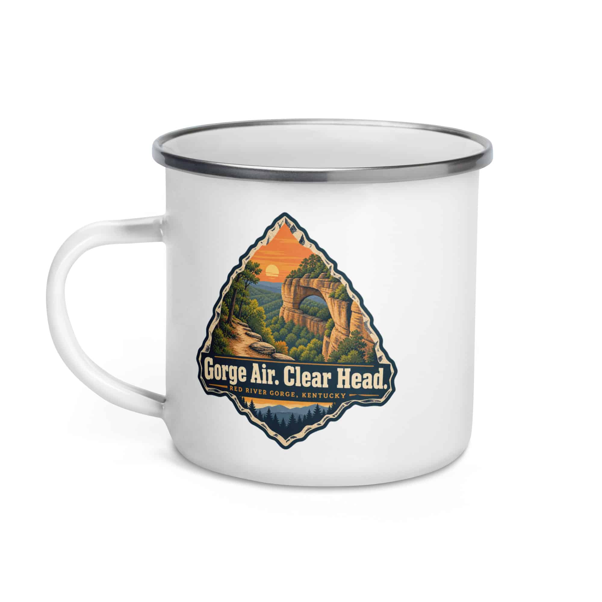 Red River Gorge Enamel Camp Mug: Gorge Air. Clear Head, Scenic Shield Badge